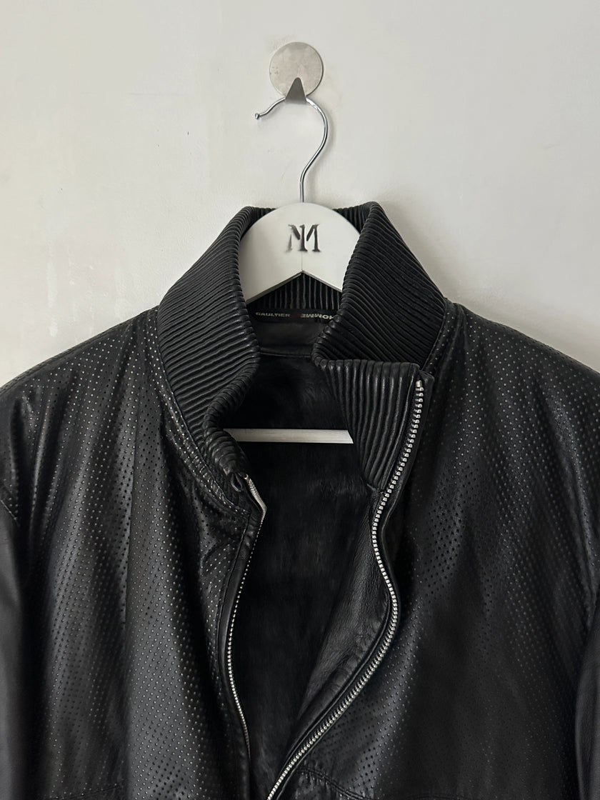 JEAN PAUL GAULTIER OBJET - 1990s PERFORATED LEATHER JACKET WITH ZIP OFF FUR LINING