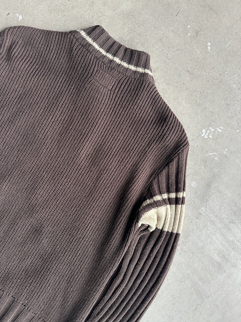 ENERGIE - 2000s SUEDE FRONT KNIT ZIPPED CARDIGAN