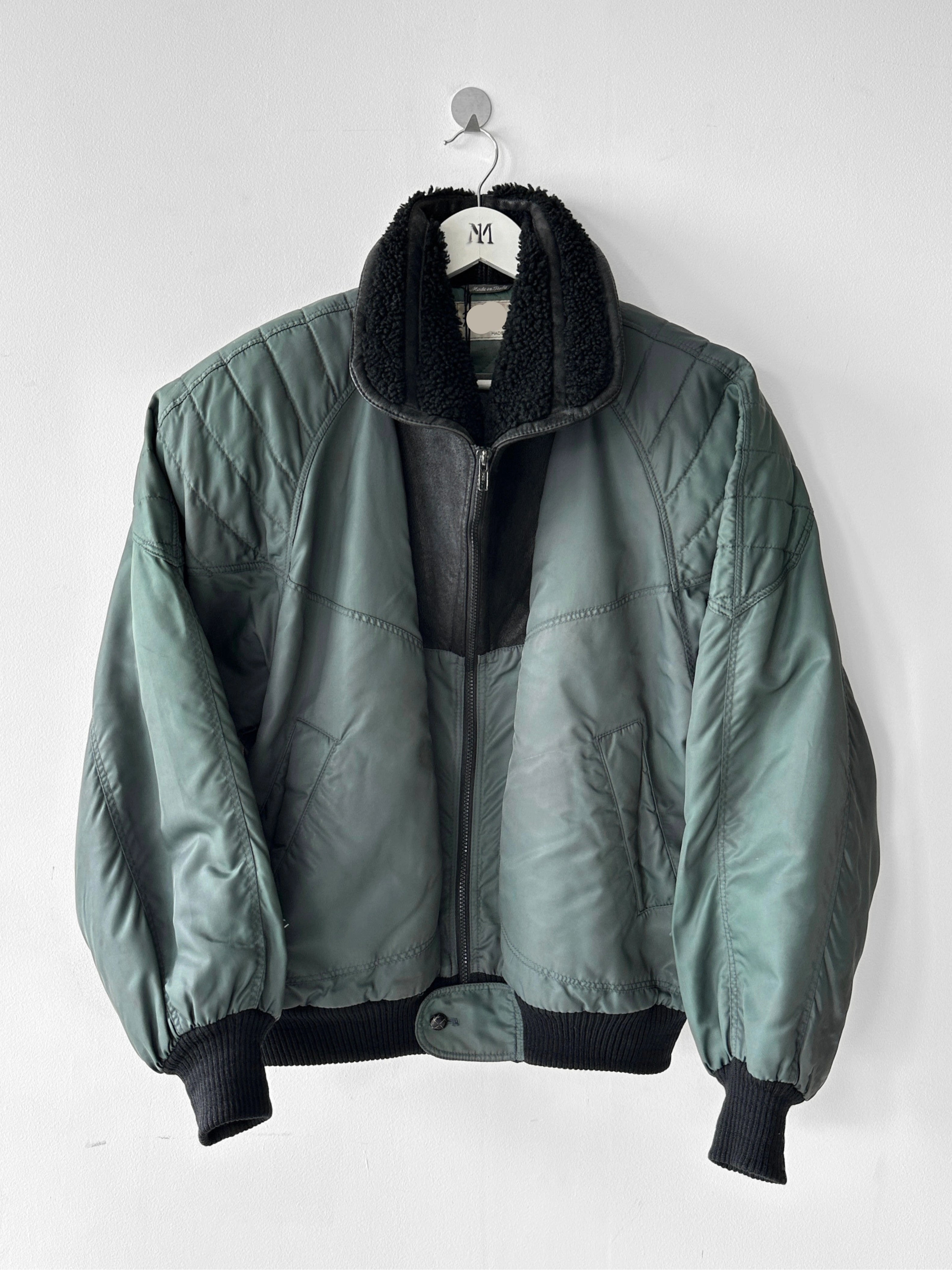 ITALIAN LABEL - 1980s NYLON BOMBER JACKET WITH SHEARLING COLLAR