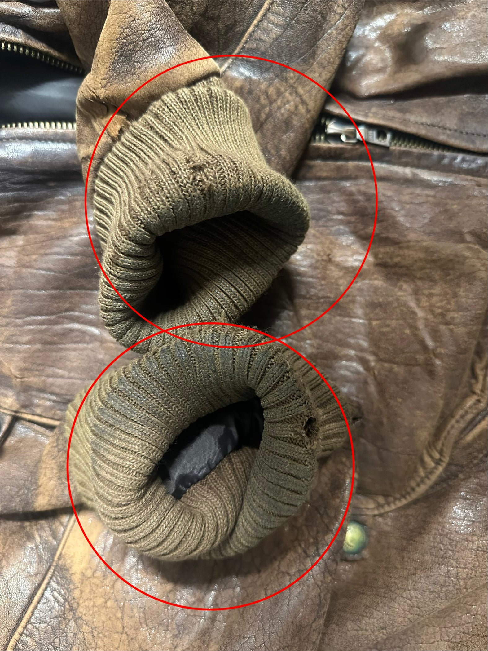 MARITHÉ & FRANÇOIS GIRBAUD X COMPAGNIE DES MONTAGNES & DES FORÊTS - 1980s DISTRESSED LEATHER BOMBER JACKET WITH HIGH RIBBED NECK