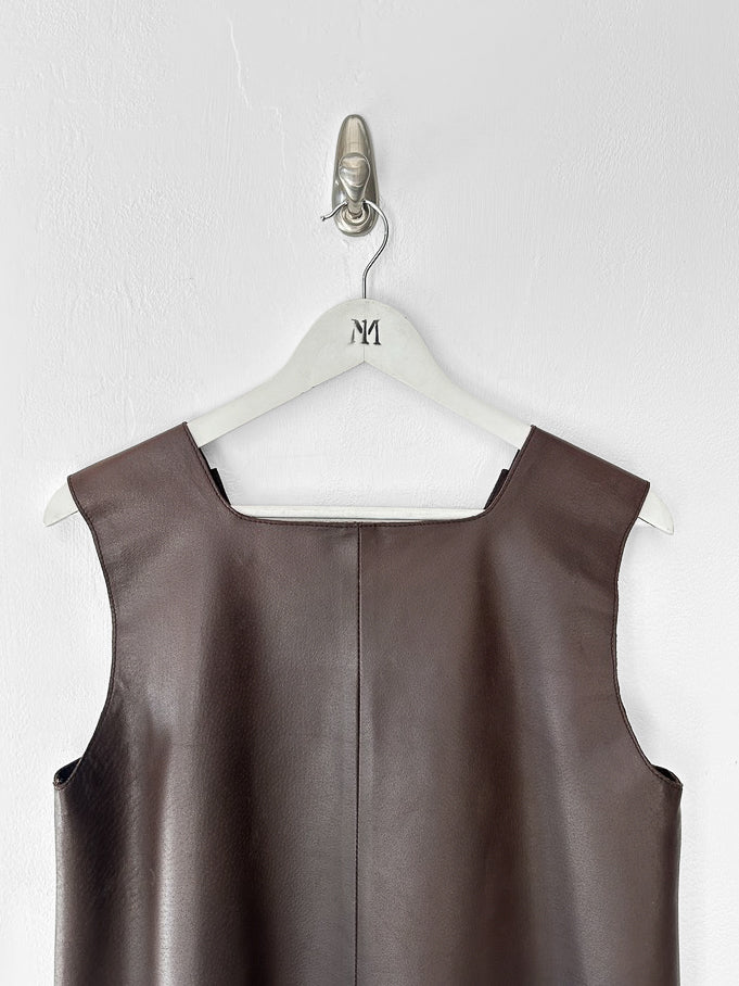 ITALIAN LABEL - 1990s LEATHER DUNGAREE DRESS