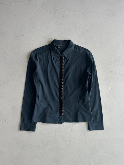 1990s BRASS METAL RING COLLARED SHIRT