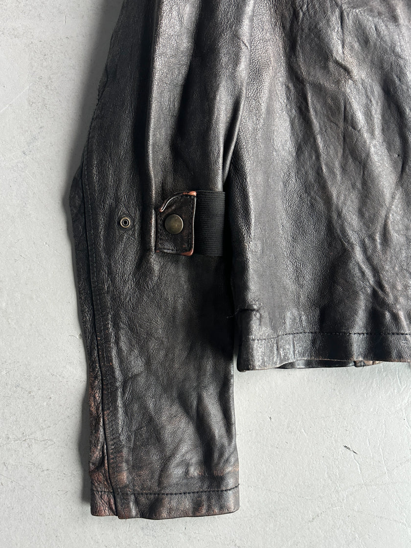 ITALIAN LABEL early 2000s DISTRESSED LEATHER JACKET WITH BONDAGE SLEEVE