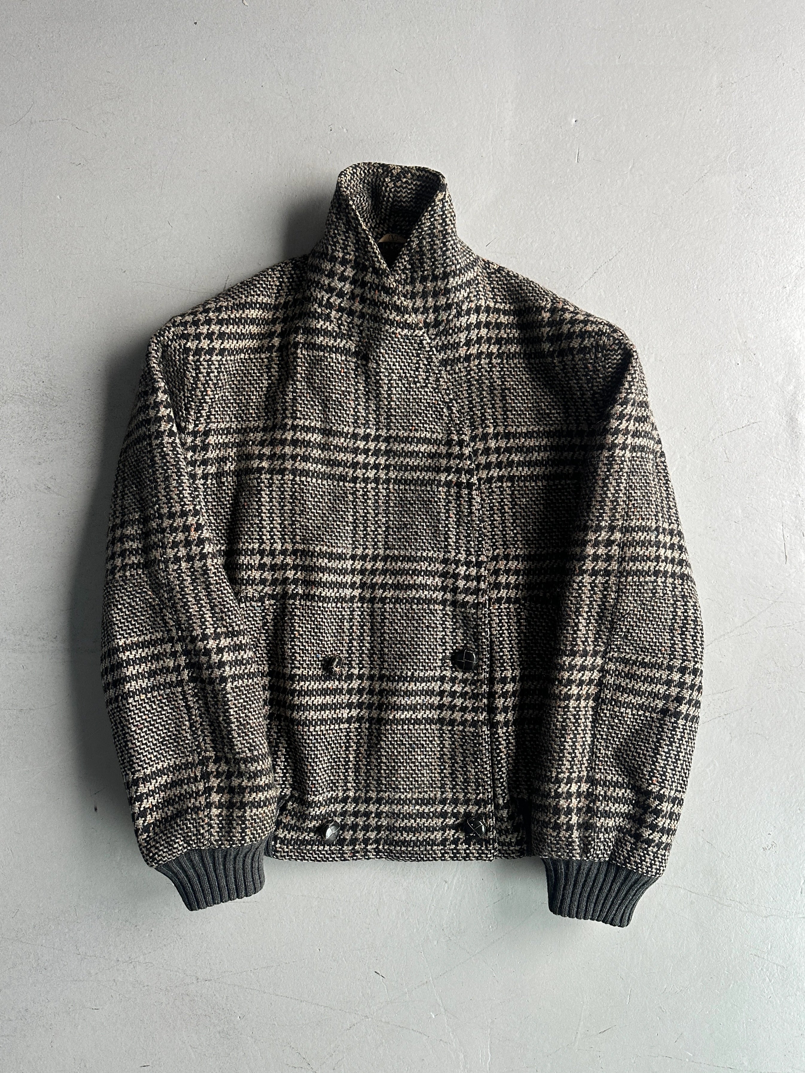VALENTINO - 1980s BOXY FIT SHAWL COLLAR DOUBLE BREASTED PLAID JACKET