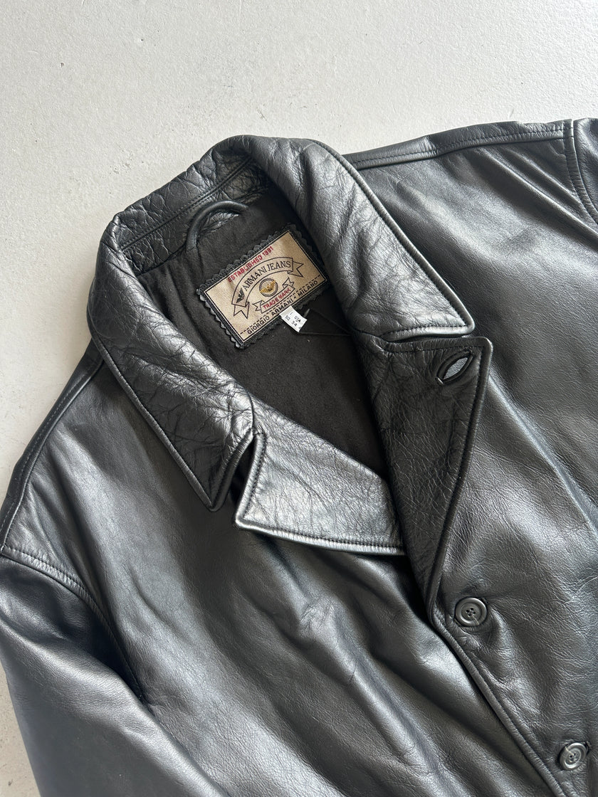 ARMANI JEANS - 1990s STRAIGHT FIT LEATHER JACKET