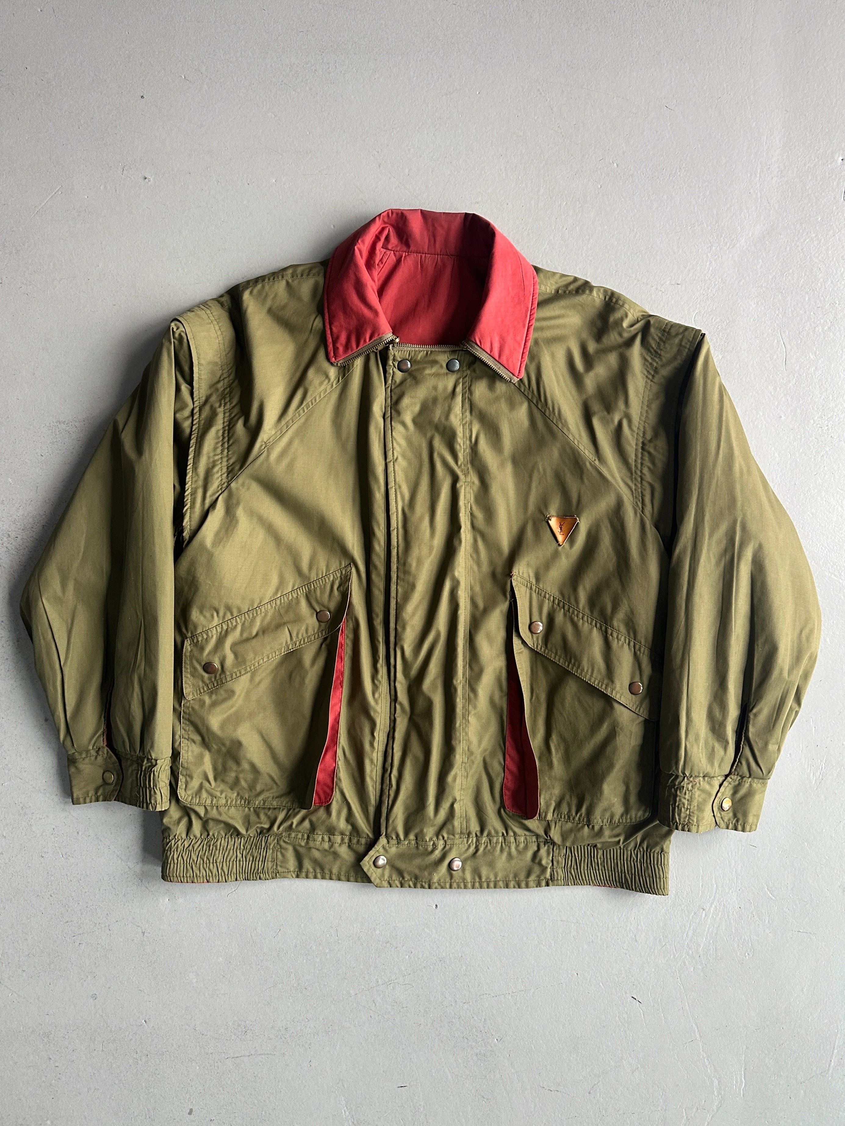 YVES SAINT LAURENT - 1980s 2 IN 1 REVERSIBLE BOMBER JACKET WITH ZIP AT COLLAR