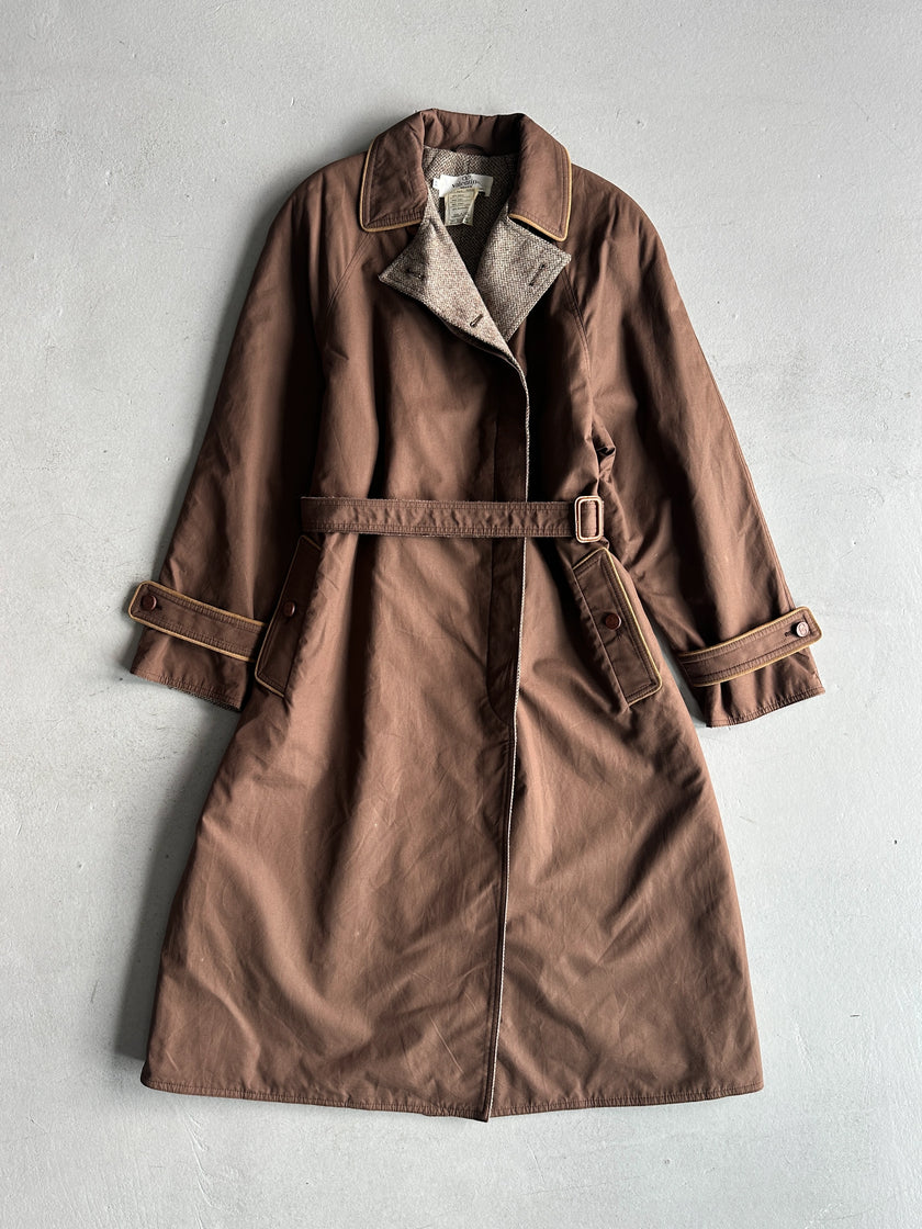 VALENTINO - 1980s BELTED TRENCH COAT WITH CONTRASTING TWEED INTERIOR