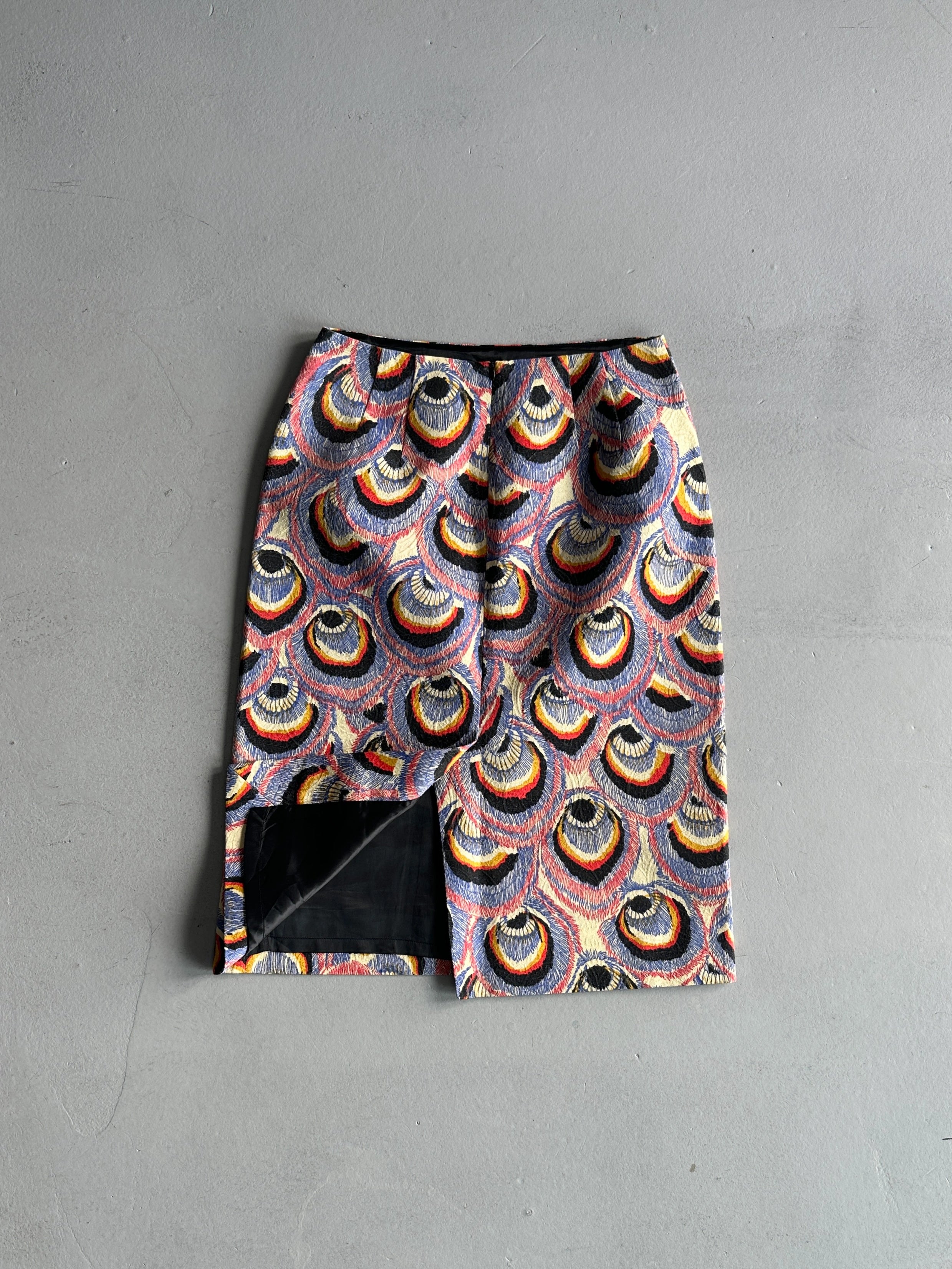 DRIES VAN NOTEN - F/W 2018 PEACOCK PATTERN FITTED SKIRT