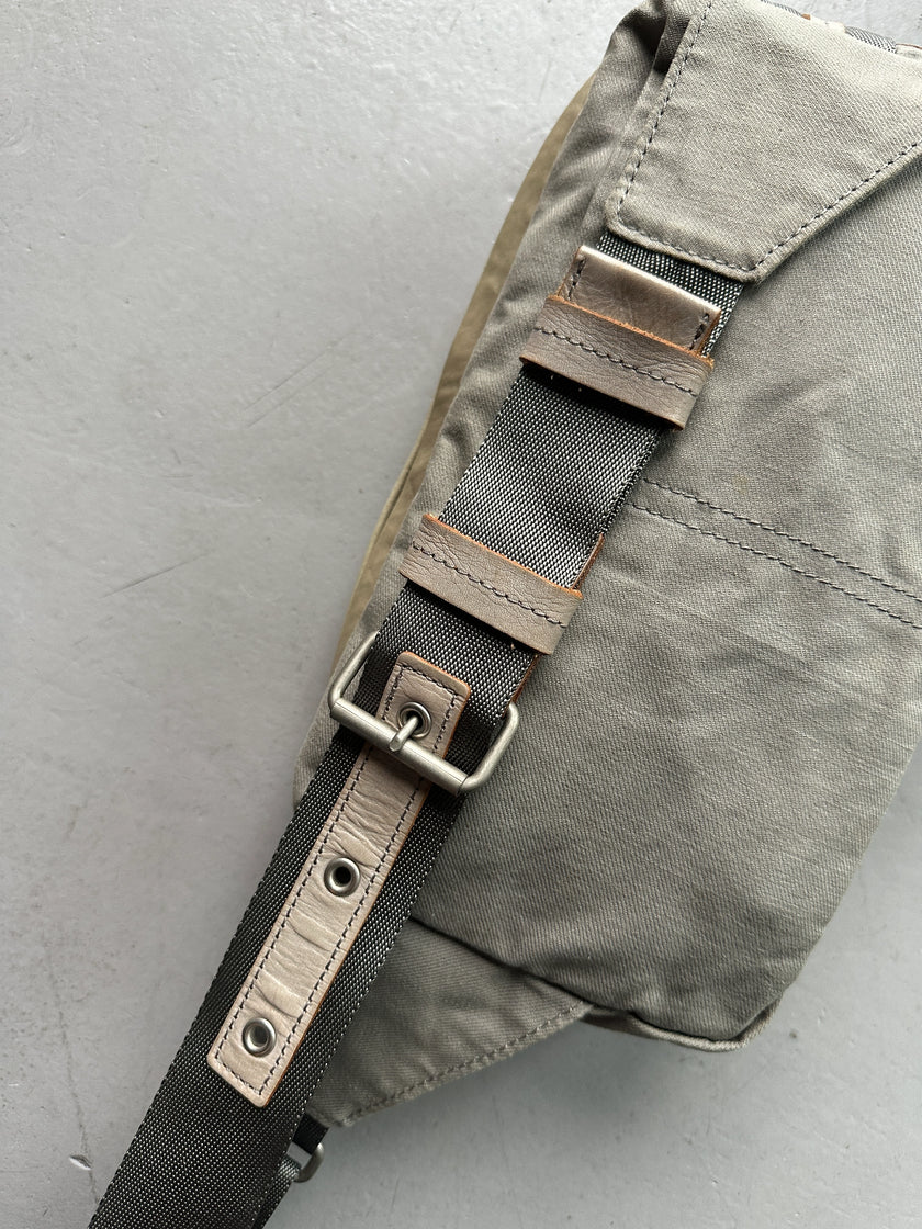 YOHJI YAMAMOTO Y'SACCS - 1990s RECTANGULAR BUM BAG WITH DISTRESSED LEATHER FRONT PANEL