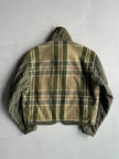 GIANFRANCO FERRÉ - 1980s FUR COLLAR PLAID JACKET WITH CONTRASTING NYLON SLEEVE