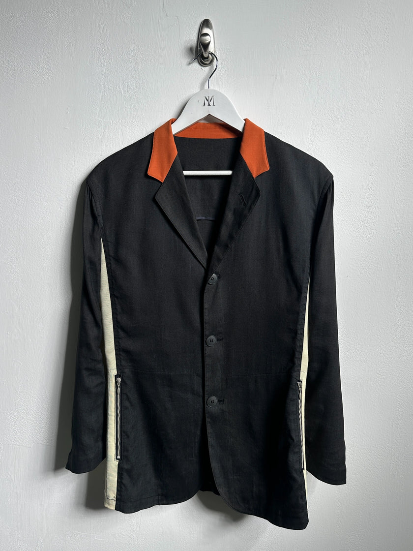 JEAN PAUL GAULTIER - 1990s PANELED LINEN BLAZER WITH CONTRASTING MESH PANELS