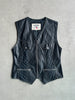 1990s LEATHER VEST GILET WITH NYLON DETAILS AT FRONT AND BACK