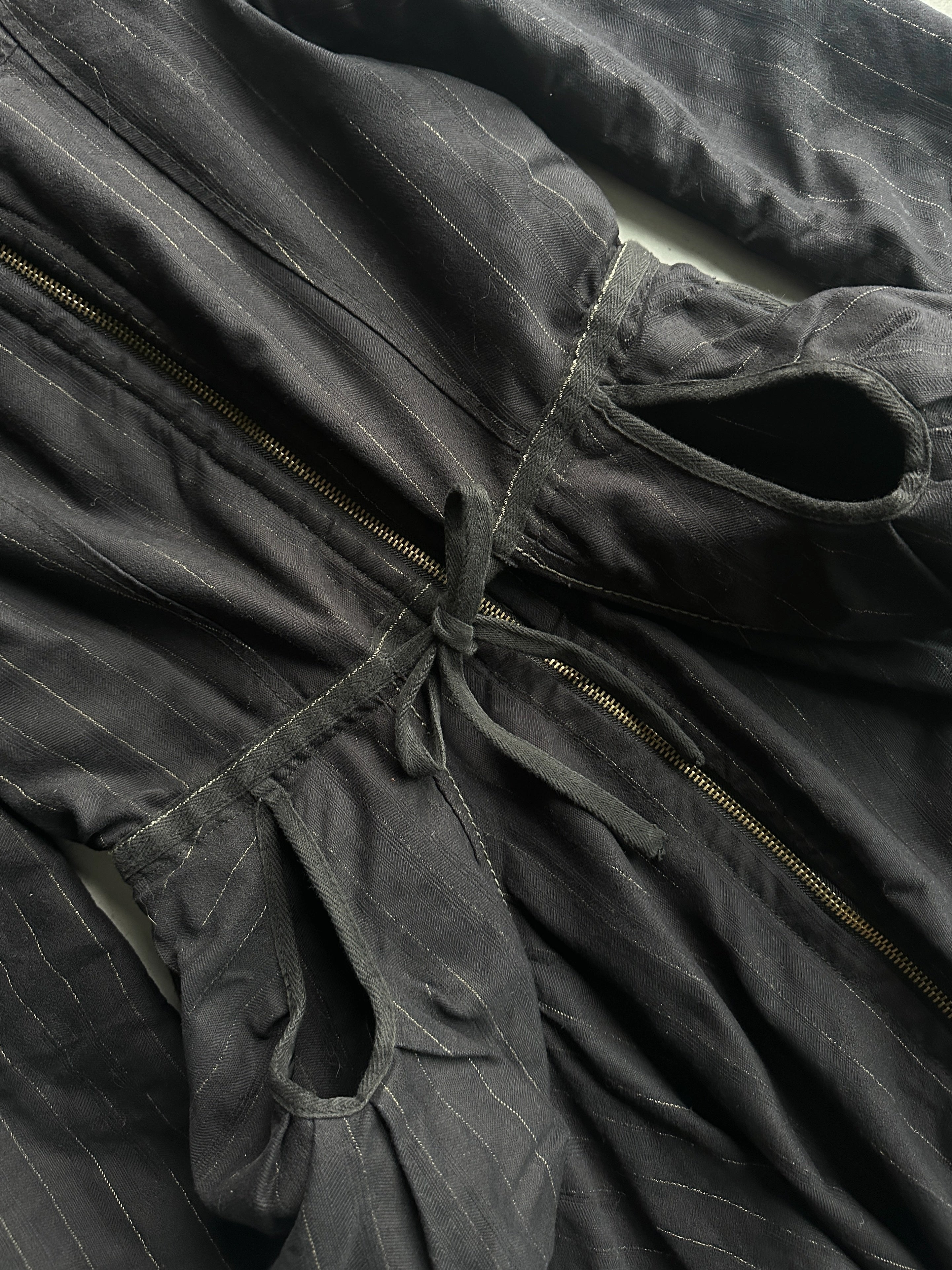 MARITHÉ + FRANÇOIS GIRBAUD - F/W 2005 LONG PINSTRIPE JACKET WITH FAUX FUR HOOD