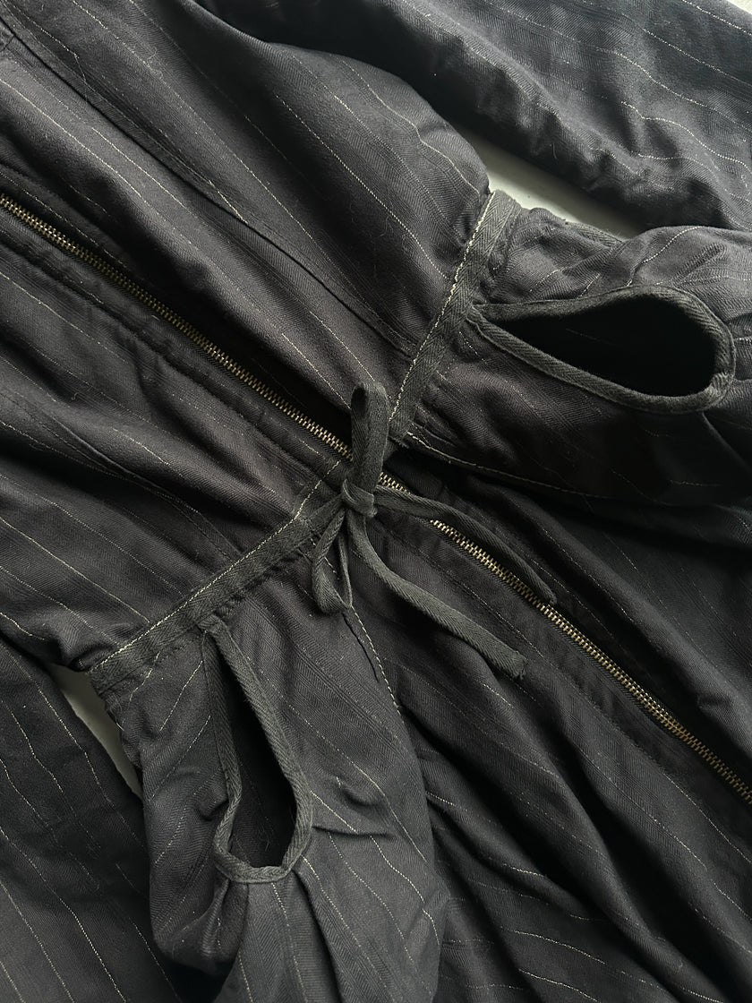 MARITHÉ + FRANÇOIS GIRBAUD - F/W 2005 LONG PINSTRIPE JACKET WITH FAUX FUR HOOD