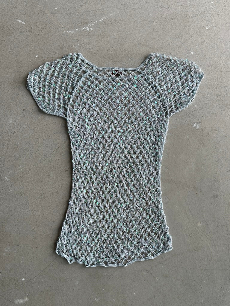 2000s SEQUINS DETAIL SHEER MESH T-SHIRT