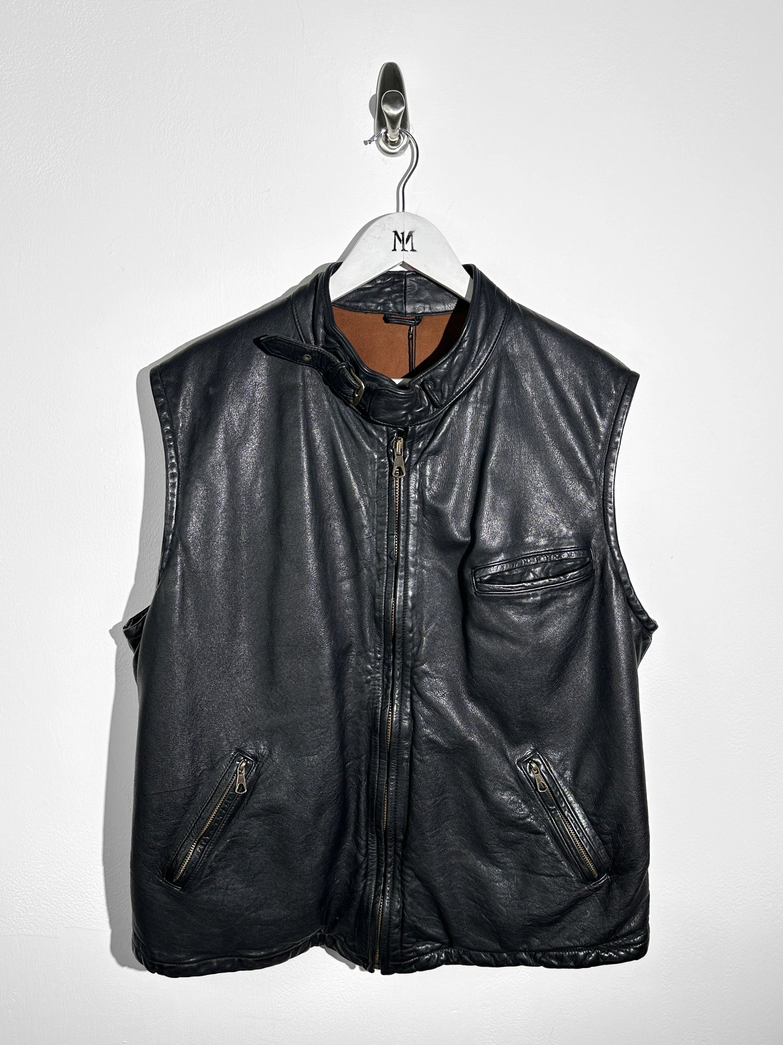 EMPORIO ARMANI - 1980s ZIPPED LEATHER BIKER VEST JACKET