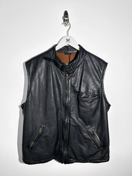 EMPORIO ARMANI - 1980s ZIPPED LEATHER BIKER VEST JACKET