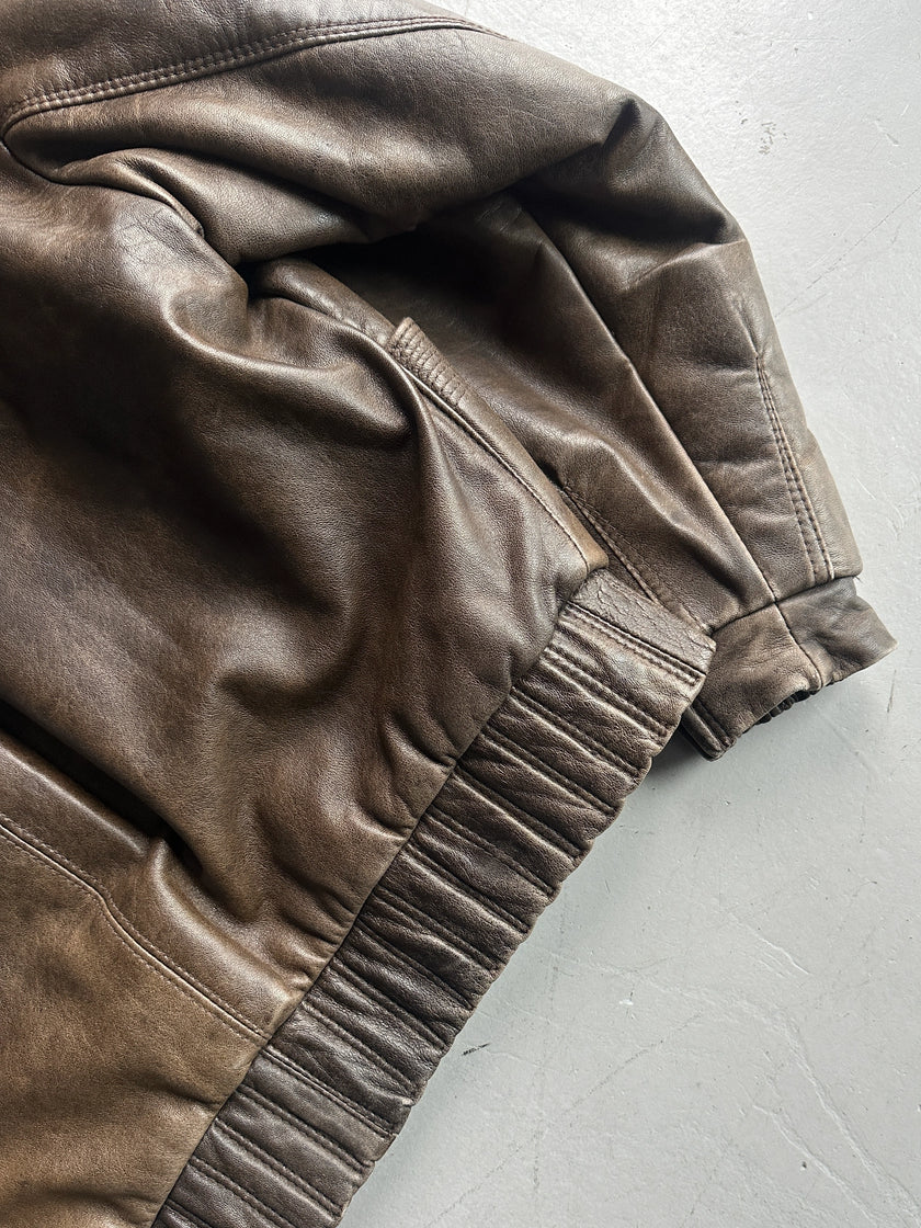 ITALIAN LABEL 1980s LAYERED LEATHER JACKET WITH REMOVABLE HOOD PANEL