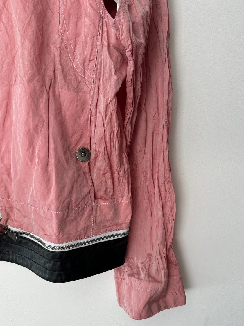 BIKKEMBERGS - early 2000s 2 IN 1 NYLON JACKET GILET WITH ZIP OFF LEATHER HEM PANEL