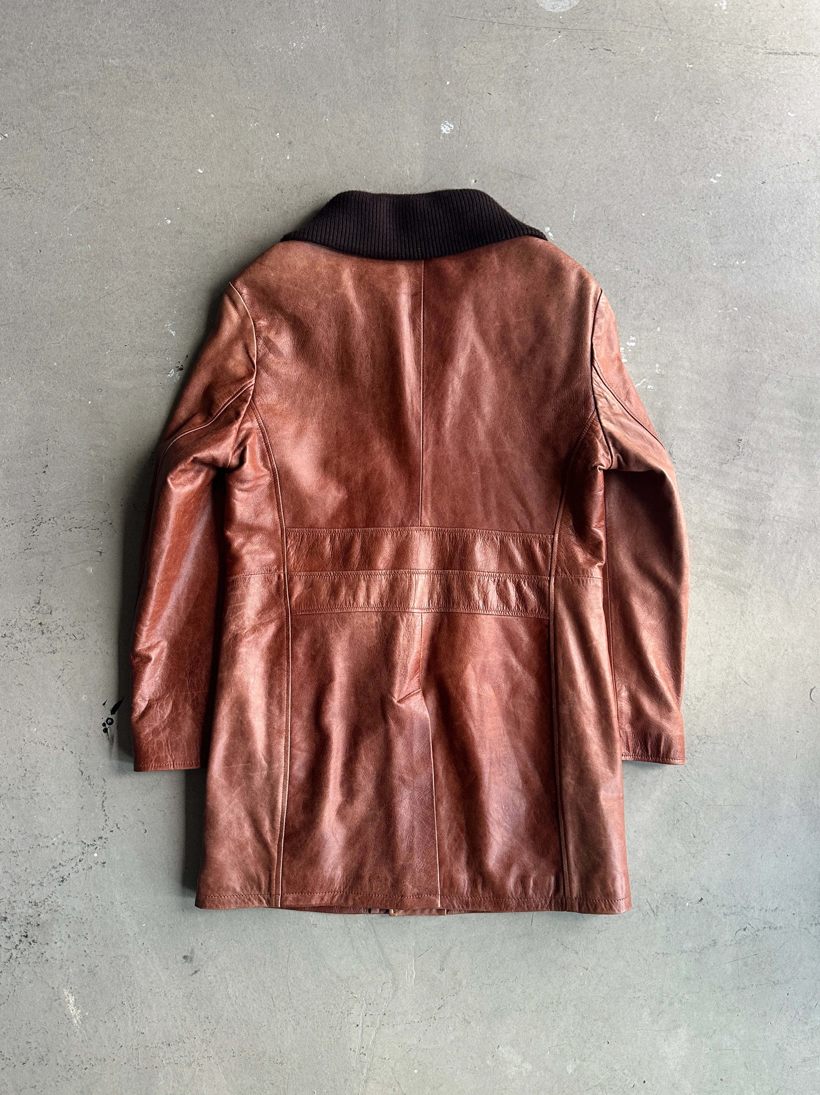 1980s MIDI LEATHER JACKET WITH KNITTED COLLAR