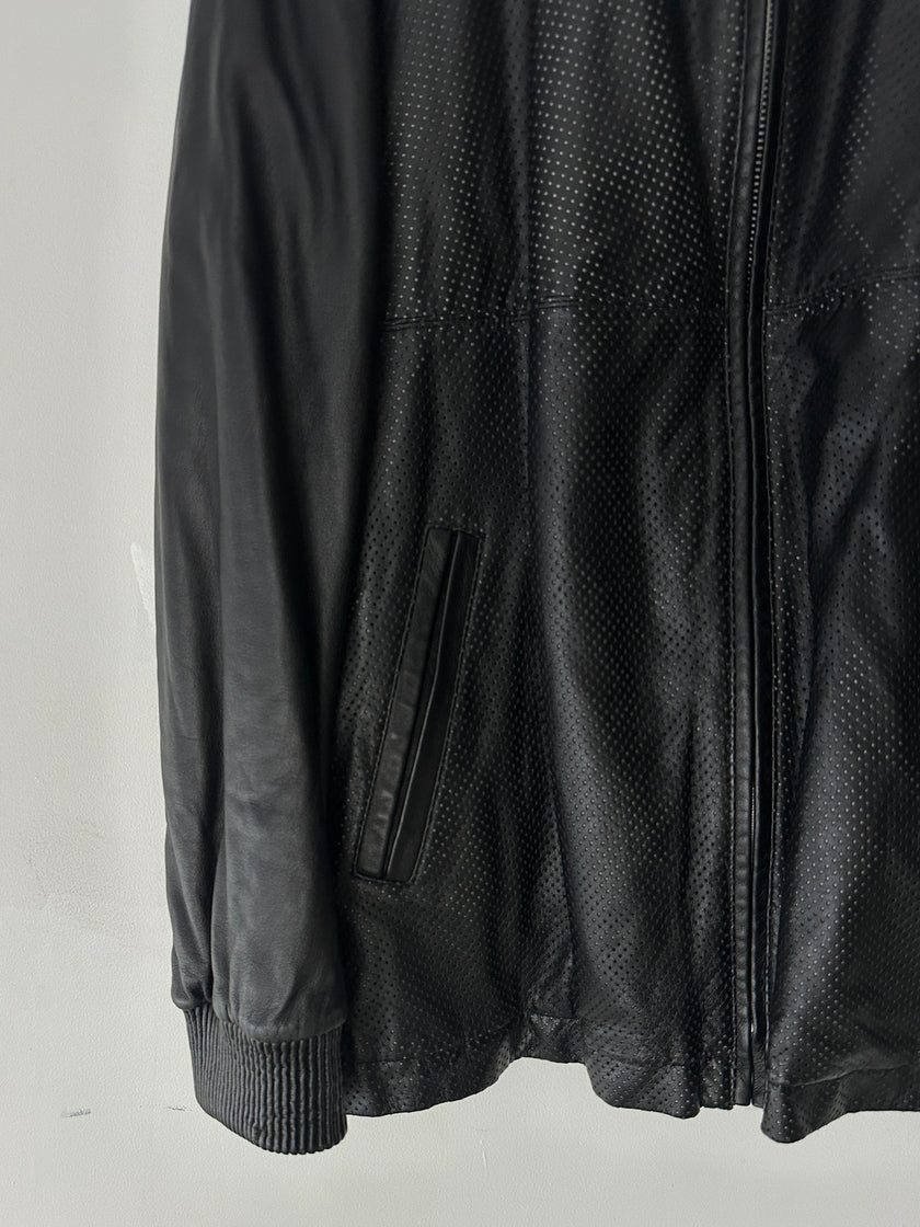 JEAN PAUL GAULTIER OBJET - 1990s PERFORATED LEATHER JACKET WITH ZIP OFF FUR LINING