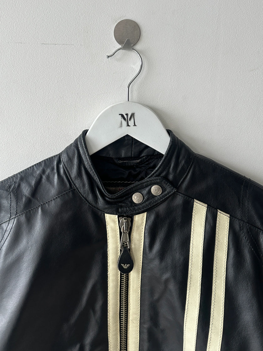 ARMANI JEANS - late 1980s CROP FIT BIKER LEATHER JACKET