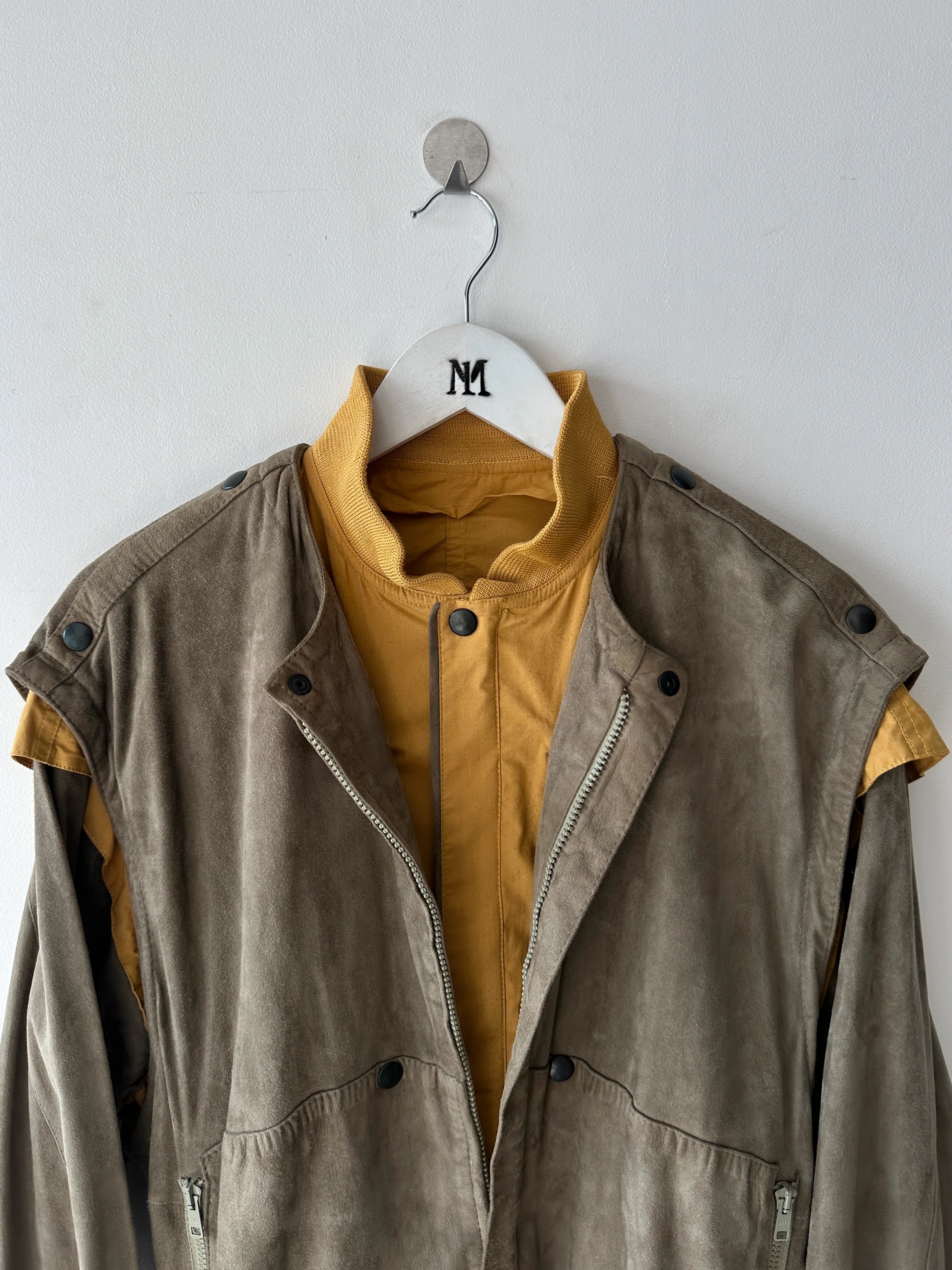ITALIAN LABEL - 1980s LAYERED SUEDE JACKET WITH BELTED WAIST