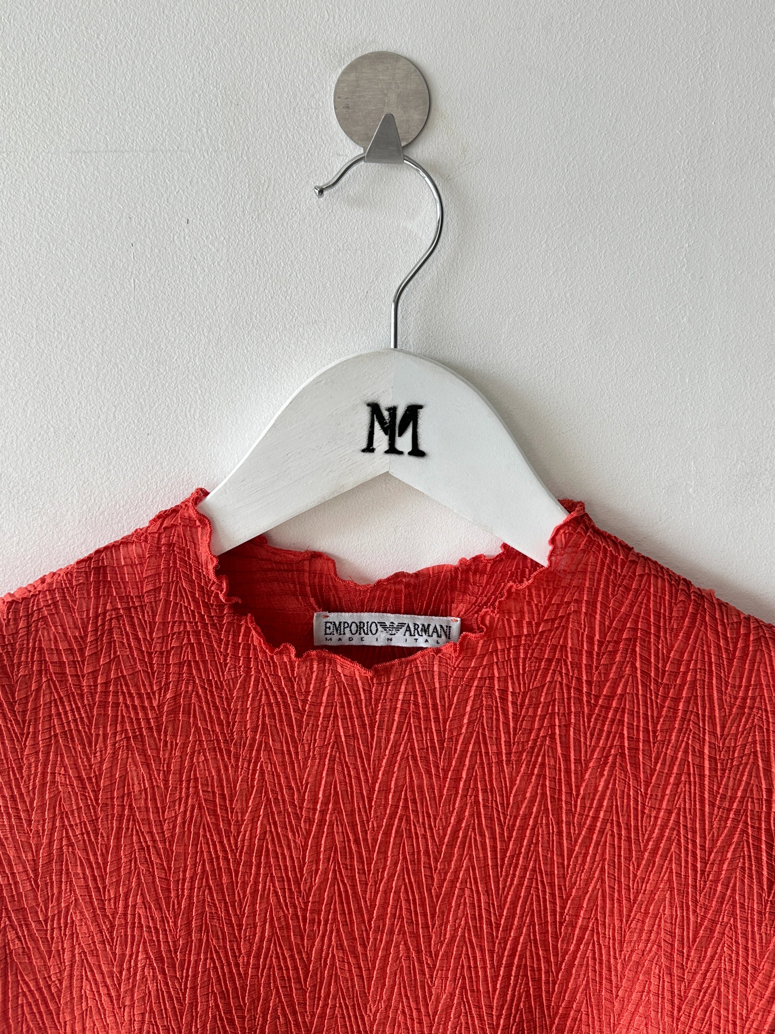 EMPORIO ARMANI - late 1980s PLEATED TEXTURE CROP FIT TOP