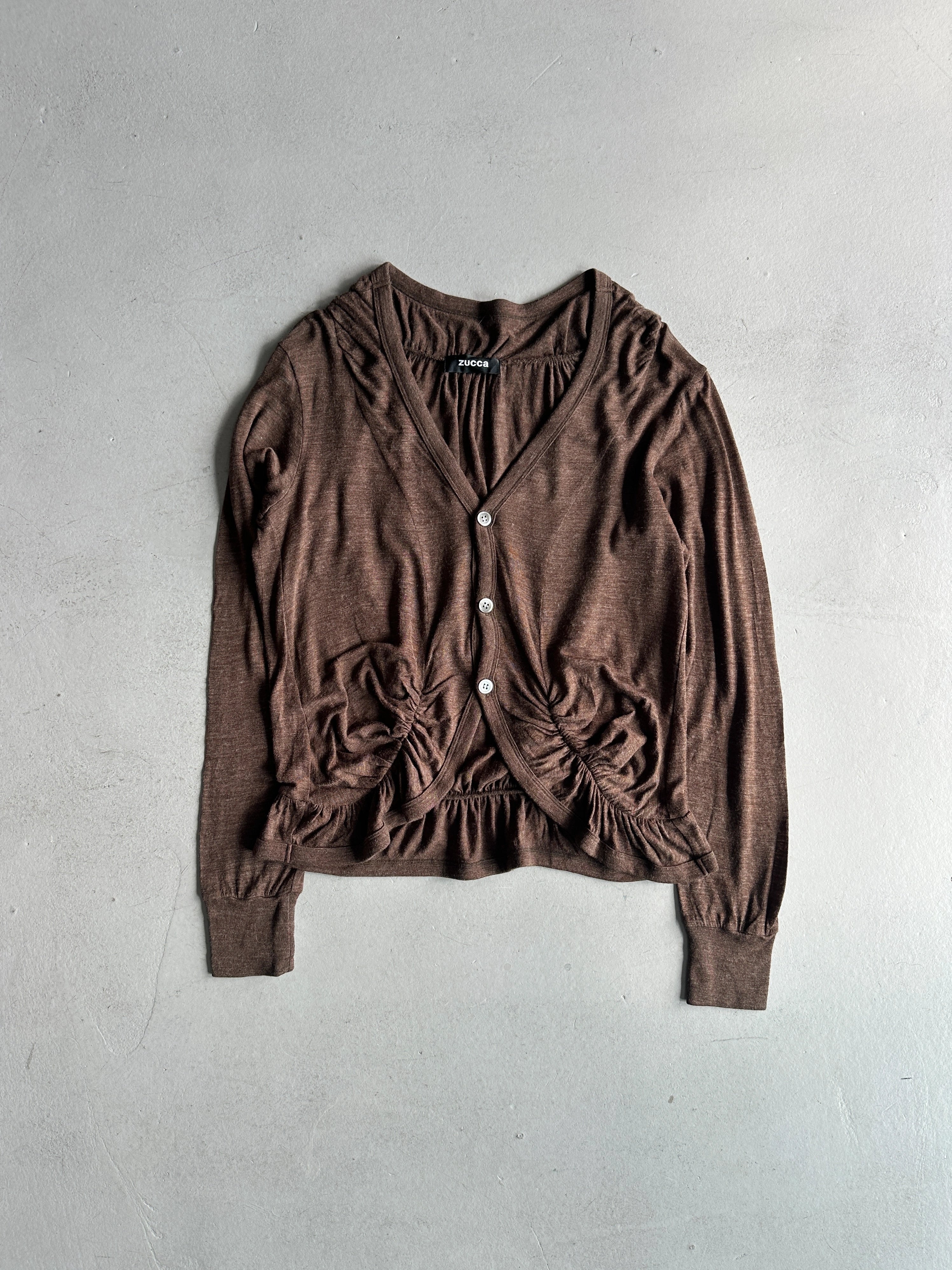 ZUCCA - F/W 2003 RUCHED HEM V NECK CARDIGAN