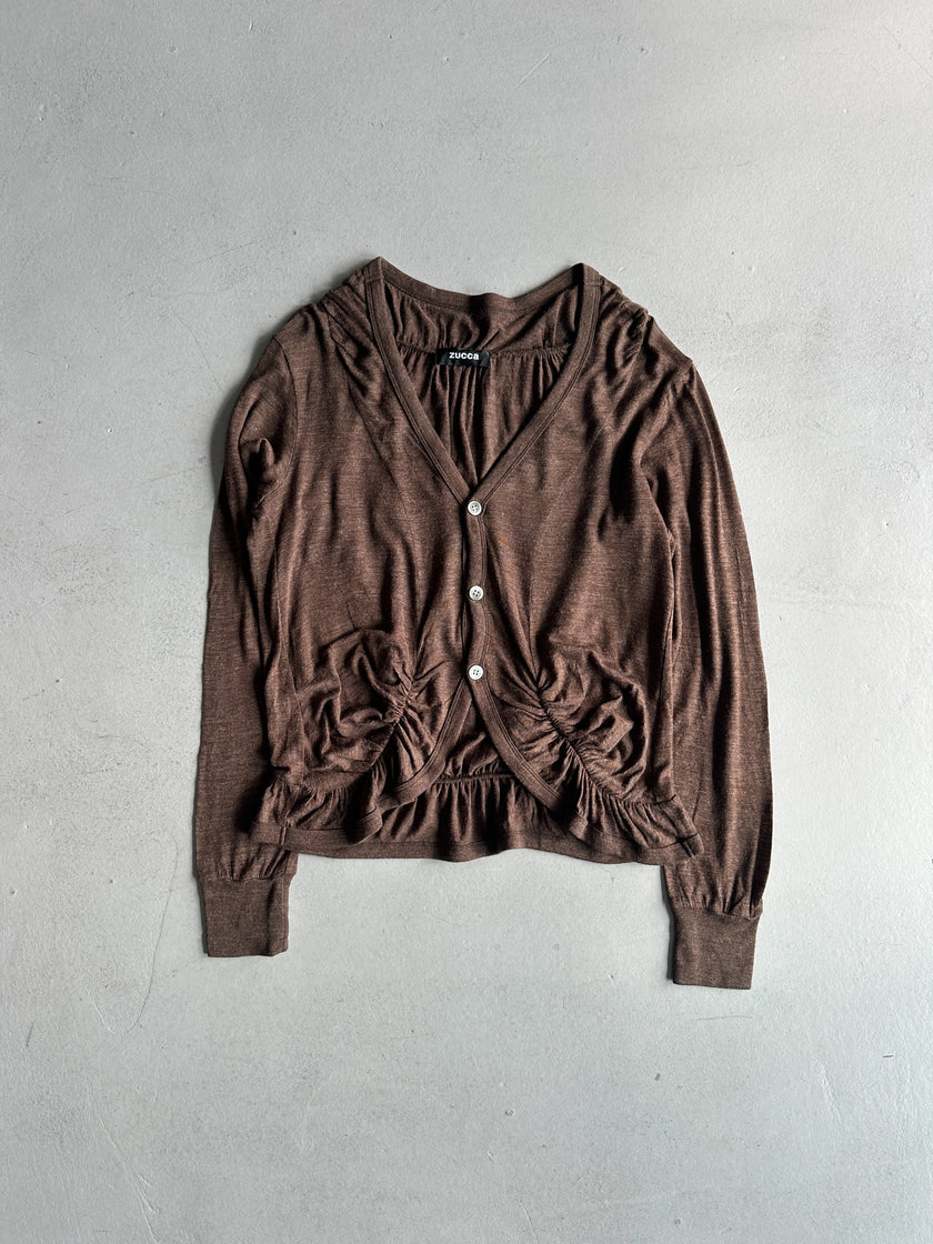 ZUCCA - F/W 2003 RUCHED HEM V NECK CARDIGAN