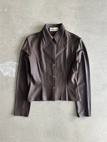 1970s LEATHER SHIRT WITH POINTED COLLAR