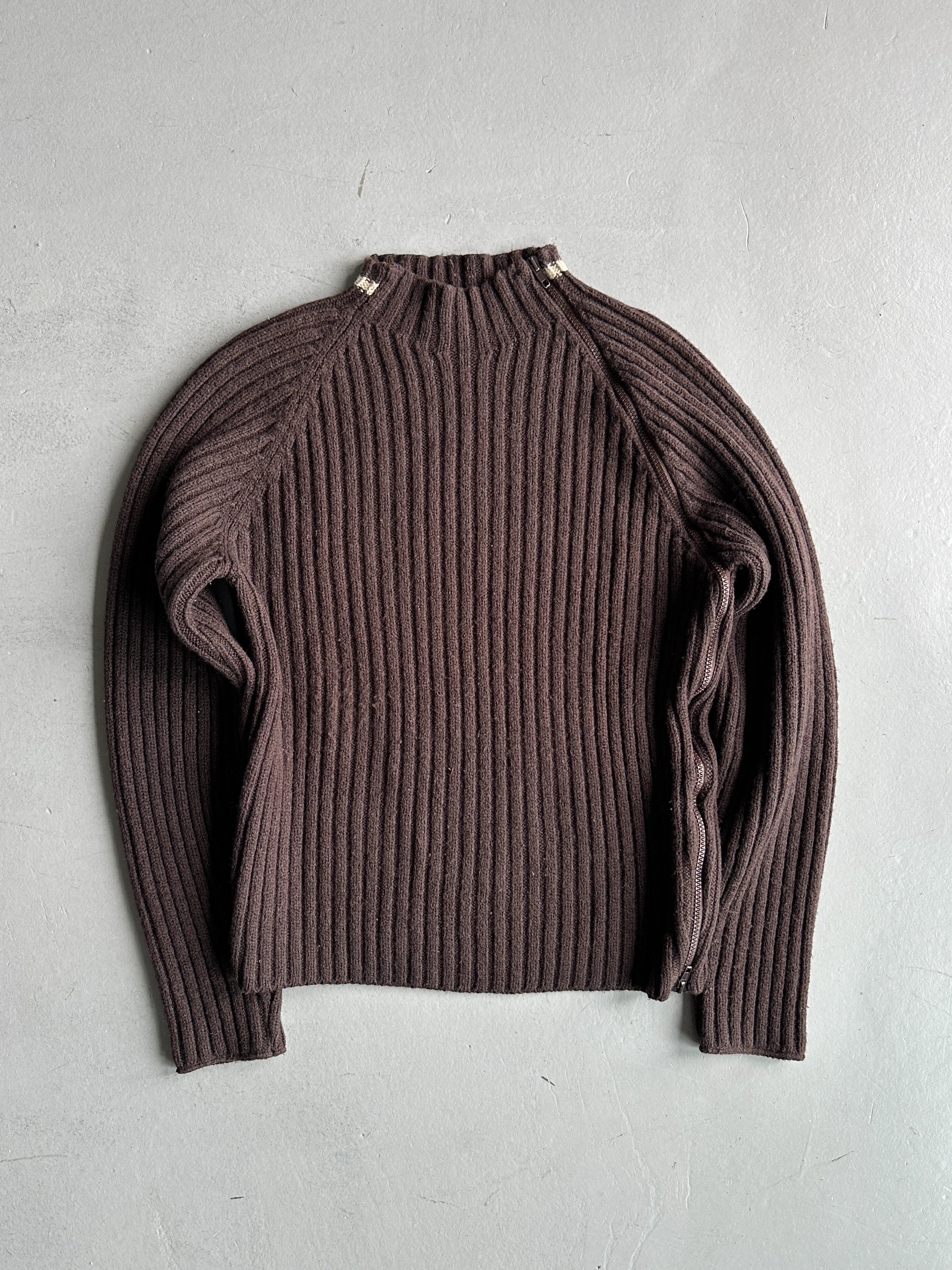 DANIELE ALESSANDRINI - 1990s RIBBED KNIT JUMPER WITH FULL ASYMMETRICAL SIDE ZIP