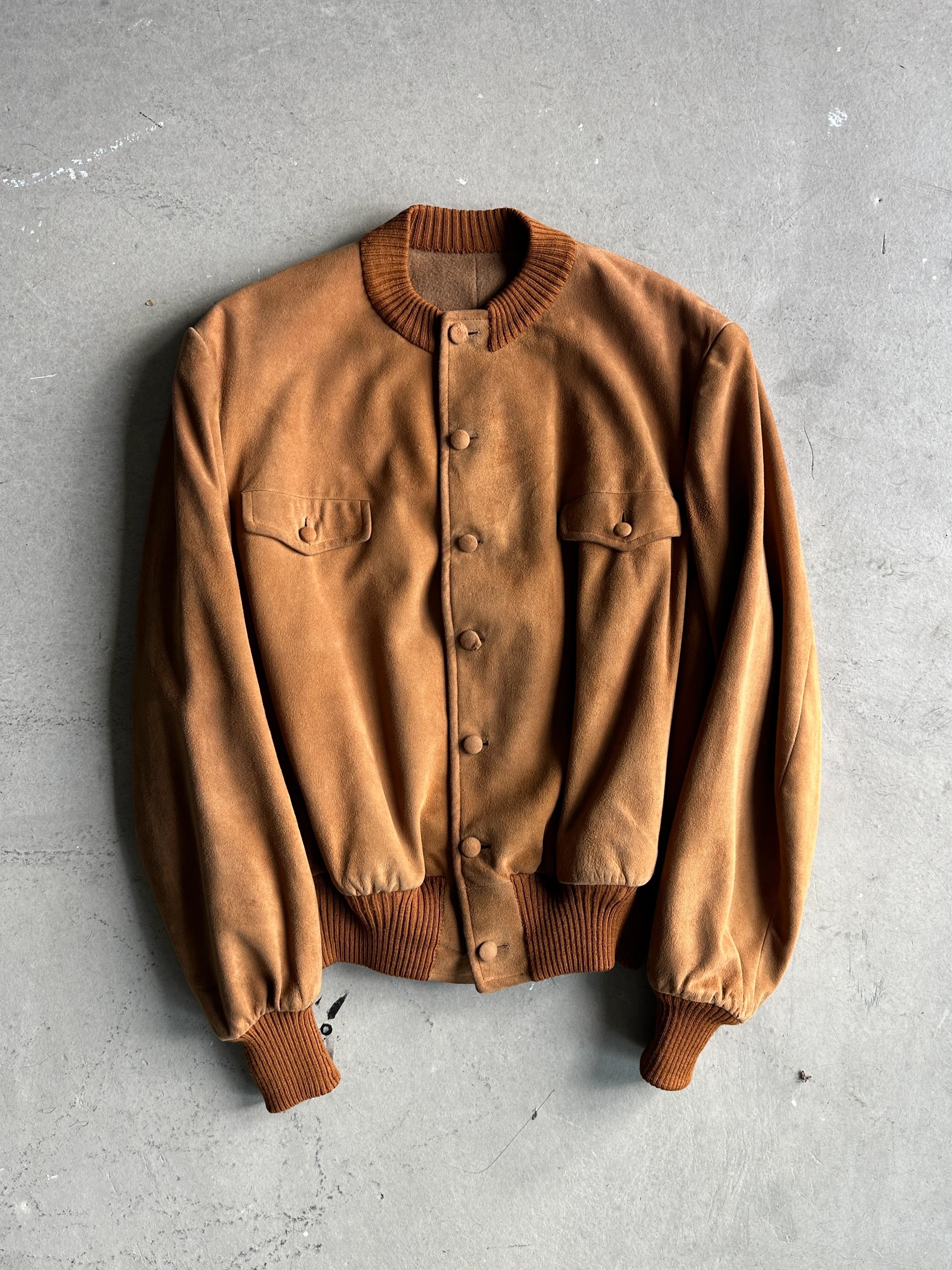 1980s SUEDE BOMBER JACKET WITH KNITTED COLLAR