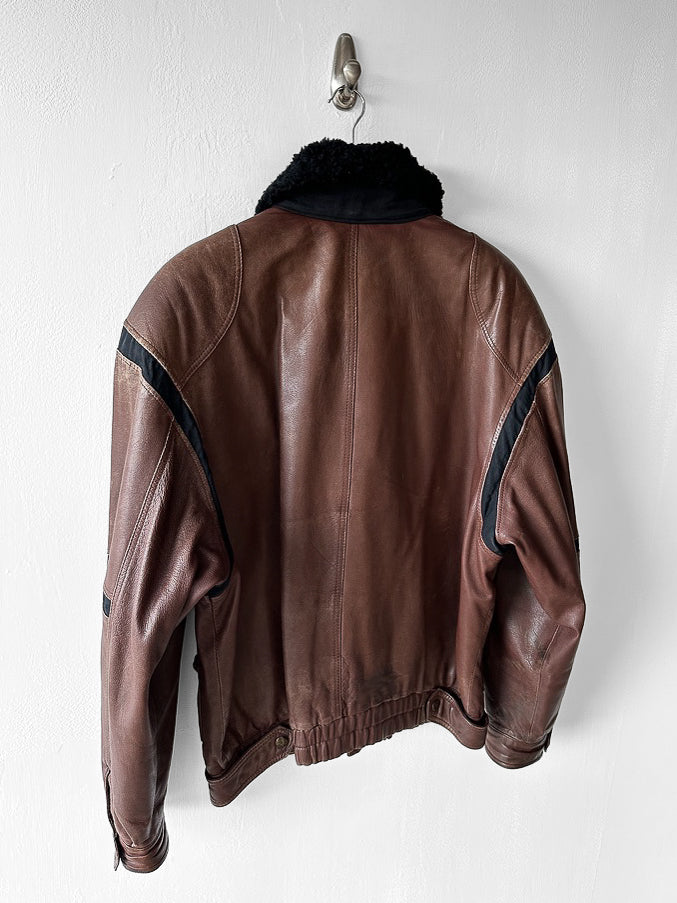 ICEBERG - 1980s LEATHER BOMBER JACKET WITH SHEARLING COLLAR