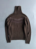 VERSACE - 2000s KNIT TURTLENECK TOP WITH CHEVRON BRUSHED LEATHER APPLIQUÉS