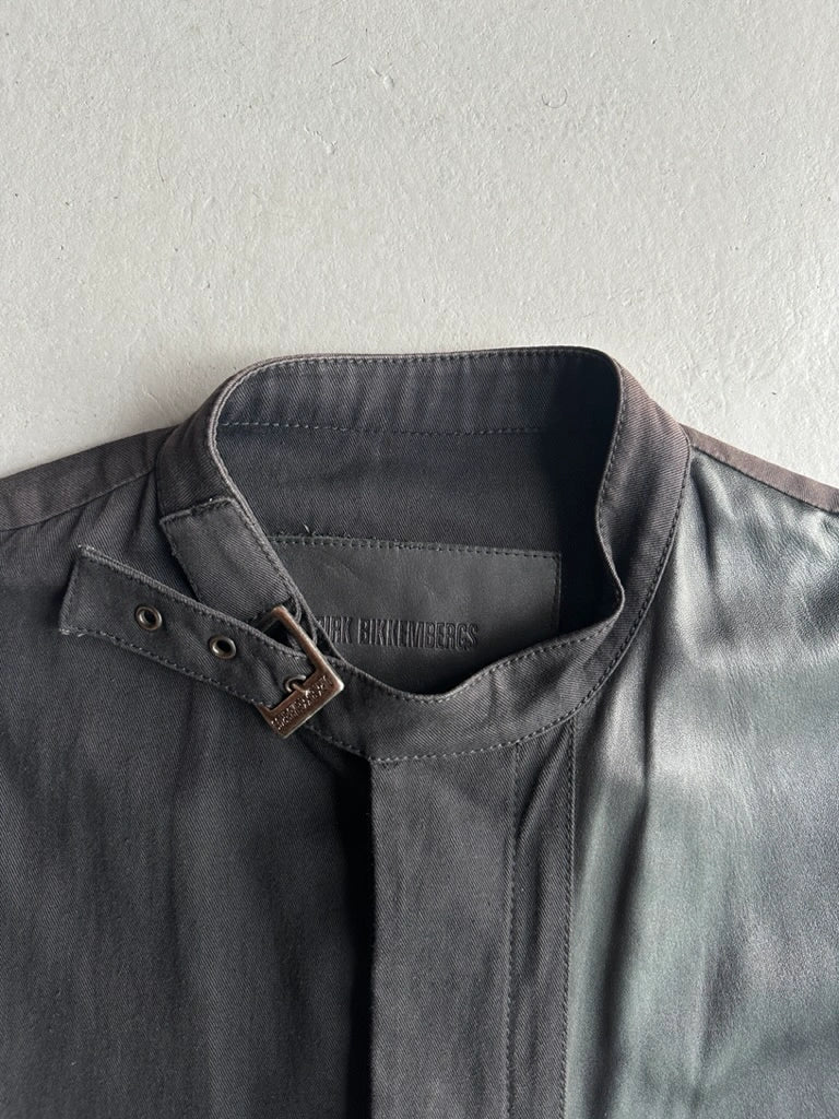 DIRK BIKKEMBERGS - S/S 2003 BELTED NECK JACKET WITH LEATHER FRONT PANEL