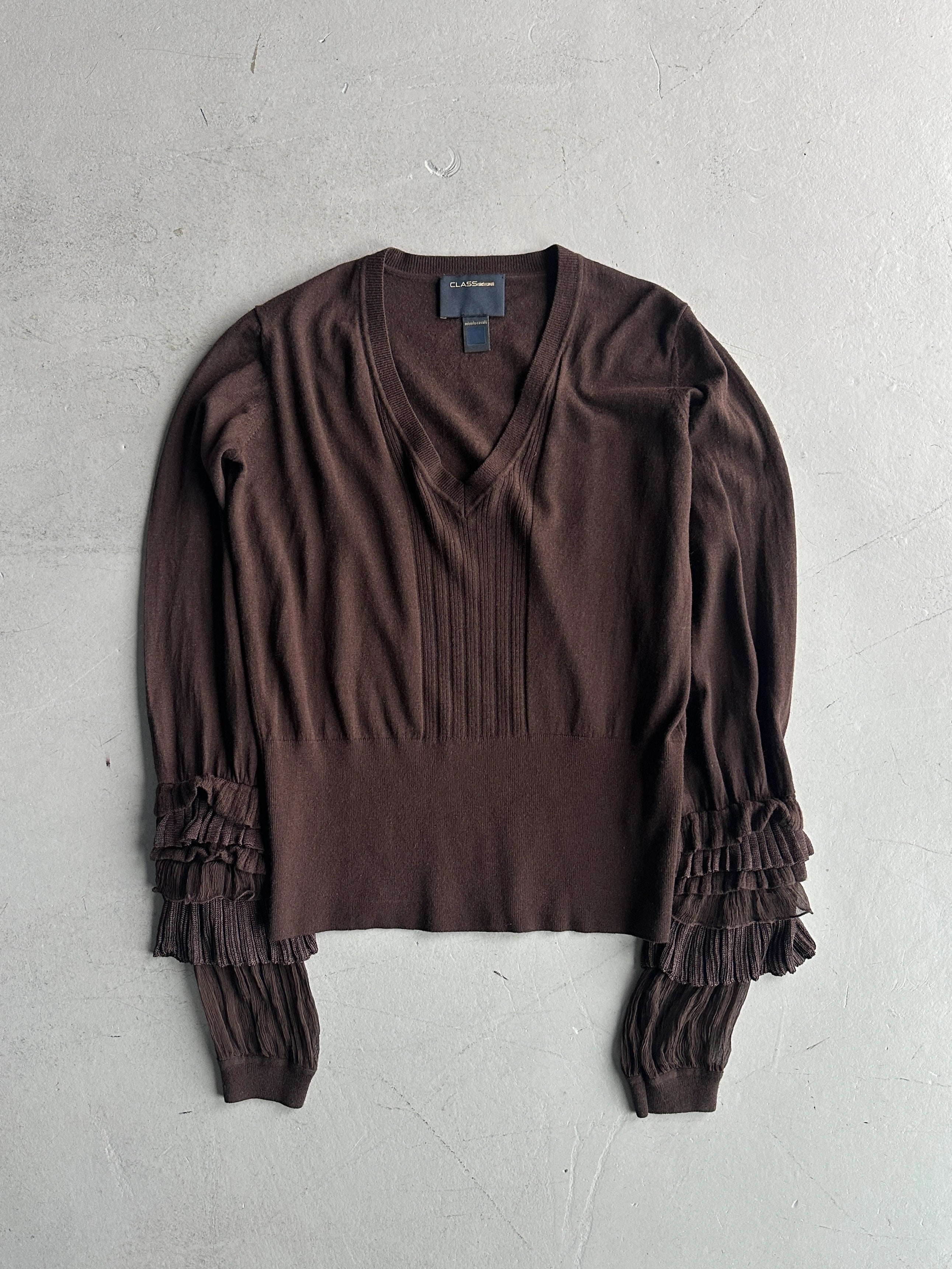 ROBERTO CAVALLI - early 2000s V NECK SOFT KNIT WITH SHEER DETAIL AT SLEEVE