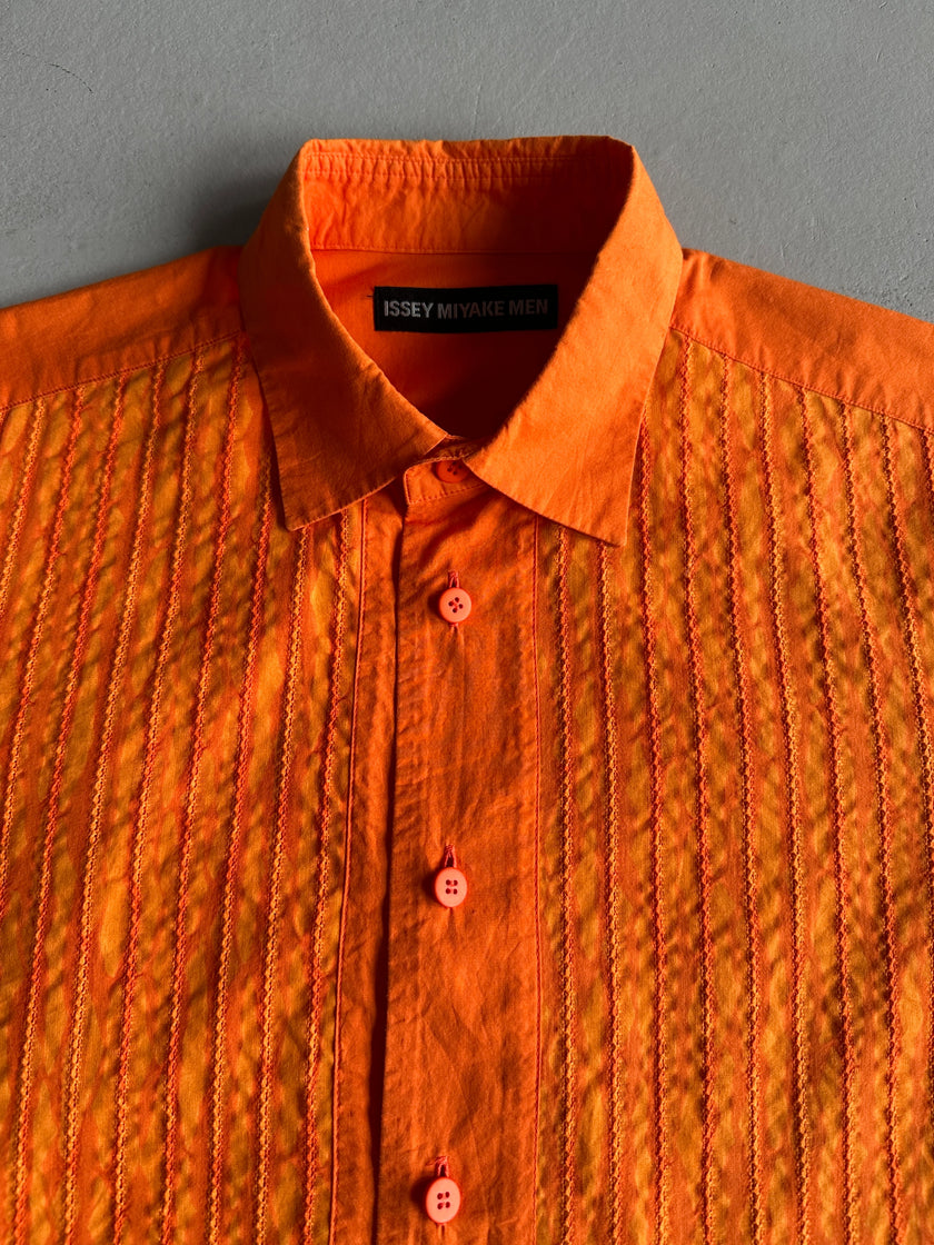 ISSEY MIYAKE MEN - S/S 1994 HALF SLEEVE SHIRT WITH INTRICATE FRONT STITCHING
