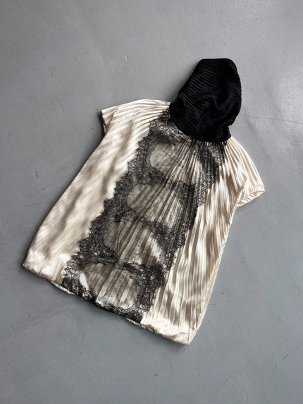 ROBERTO CAVALLI – 1990s PLEATED LACE HOODED BLOUSE