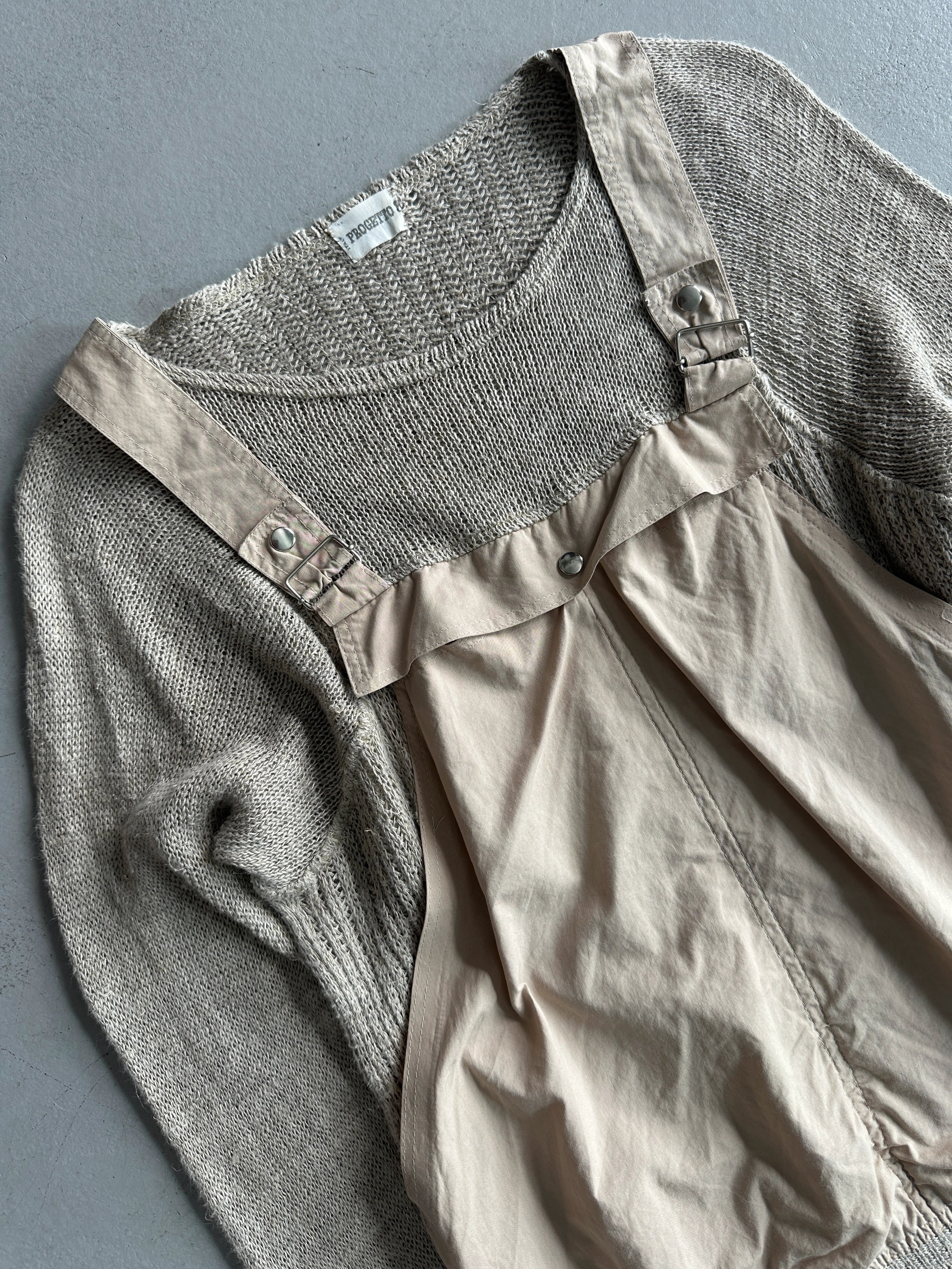 1980s SOFT KNIT JUMPER WITH DUNGAREE STYLE FRONT