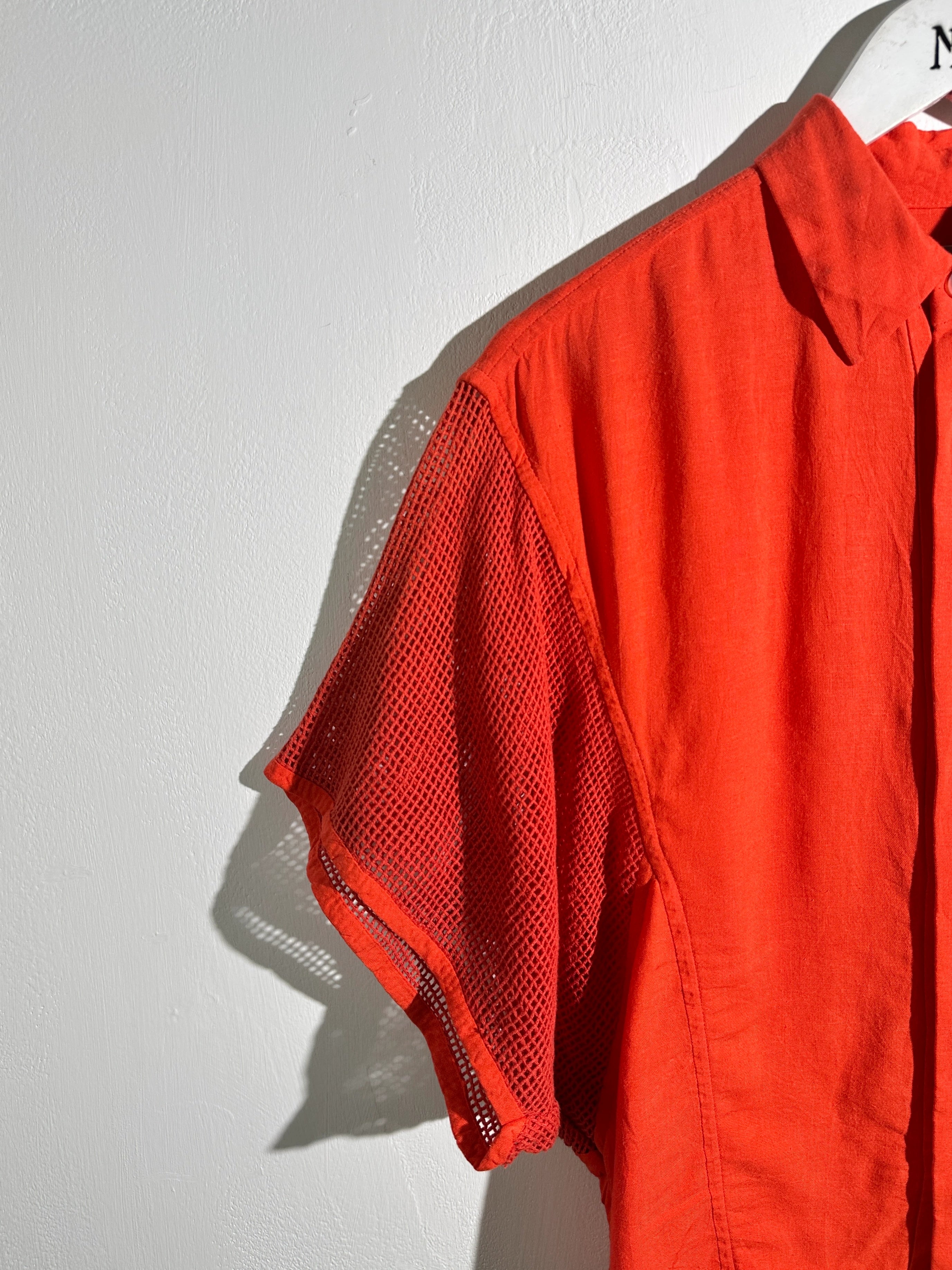 ISSEY MIYAKE - S/S 2014 RELAXED FIT SHIRT WOTH MESH PANELED MESH SLEEVE