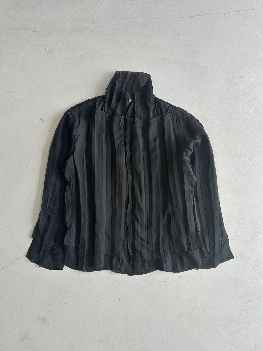 ISSEY MIYAKE - 1990s FUNNEL NECK BUTTONED PLEATED BLOUSE