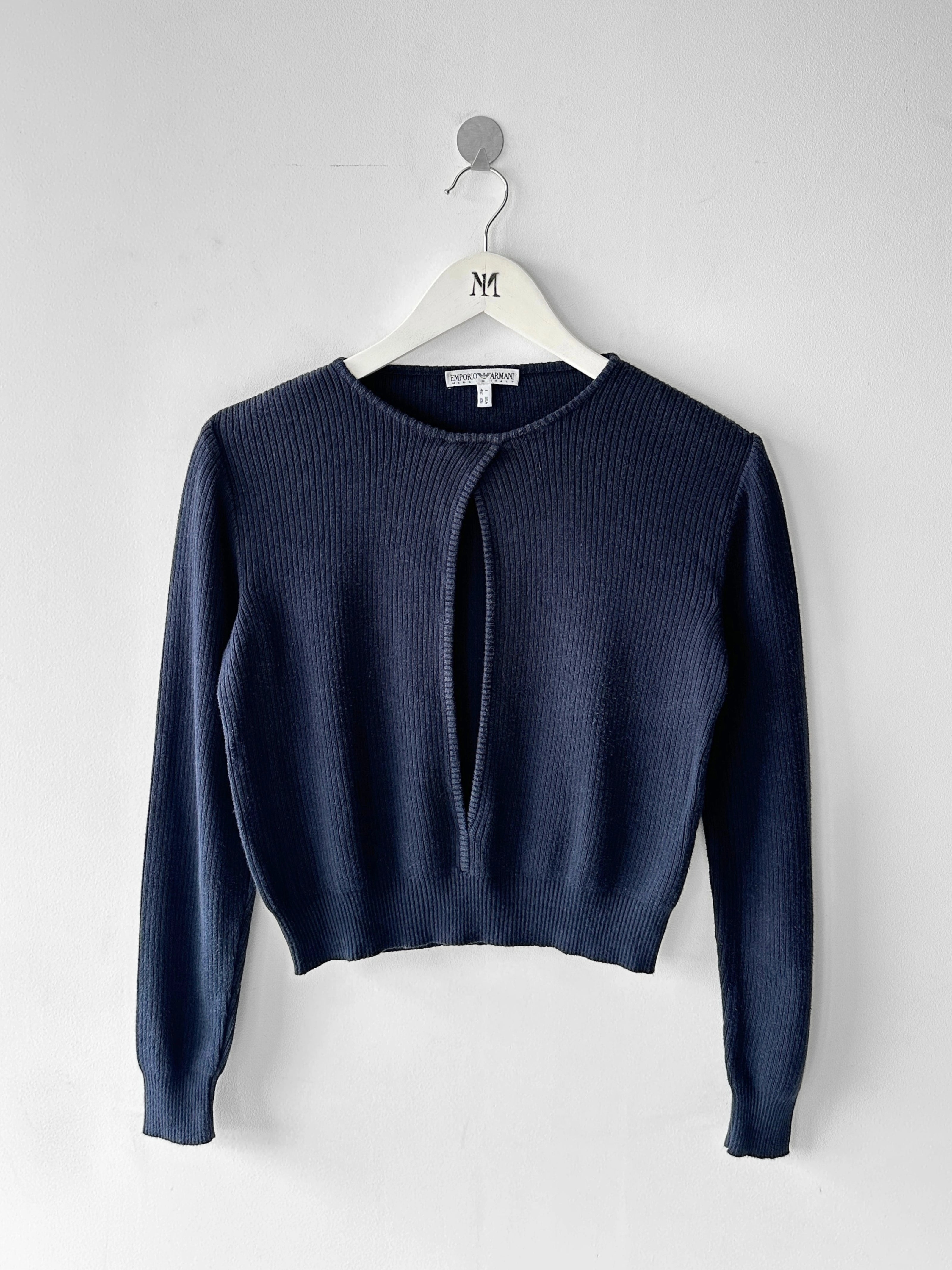 EMPORIO ARMANI - 1980s OPEN SLIT FRONT CROP FIT LONG SLEEVE TOP