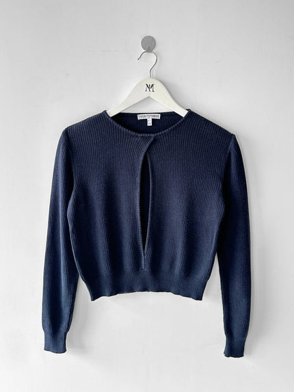 EMPORIO ARMANI - 1980s OPEN SLIT FRONT CROP FIT LONG SLEEVE TOP