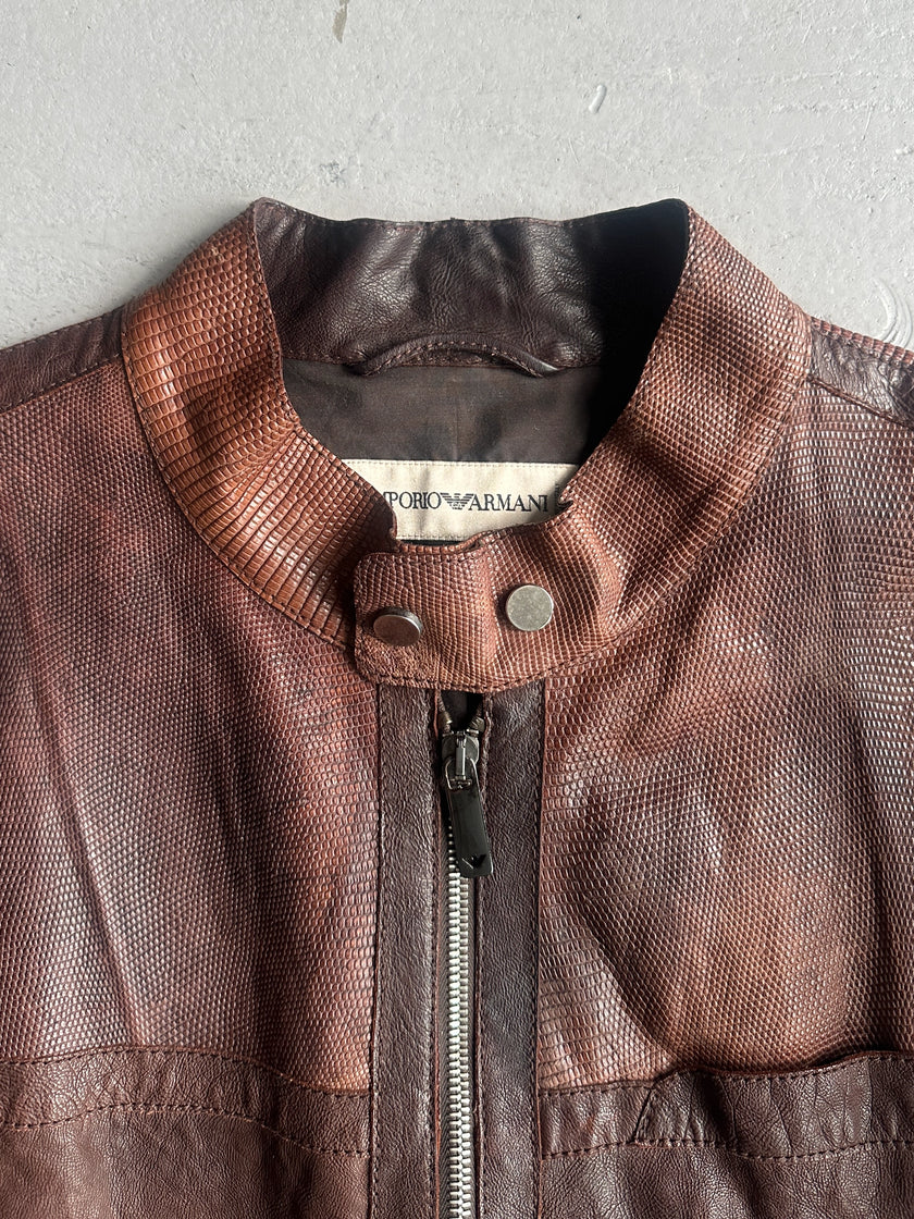 EMPORIO ARMANI - F/W 2005 BIKER LEATHER JACKET WITH SNAKESKIN DETAILS