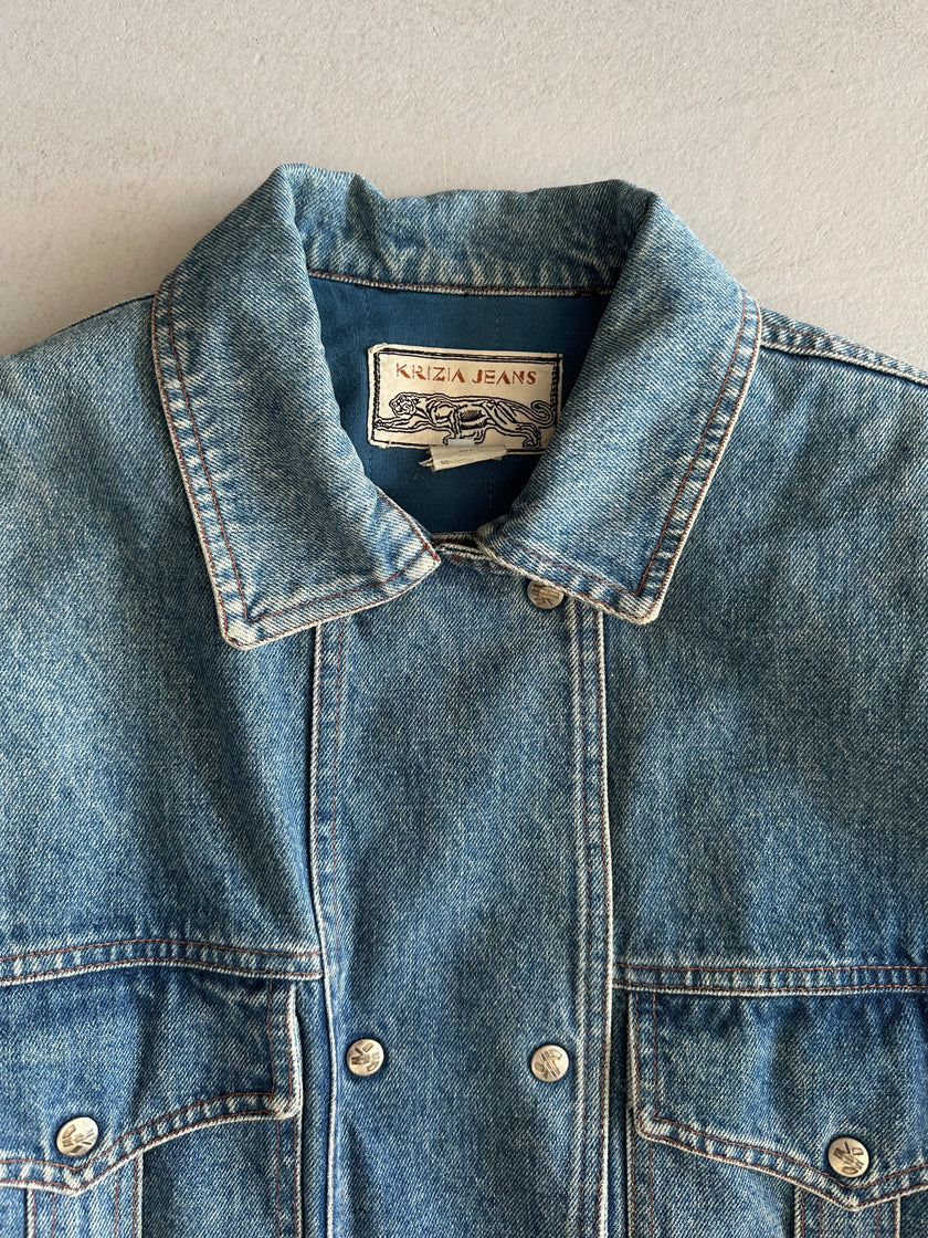 KRIZIA - 1980s DOUBLE BREASTED DENIM BOMBER JACKET