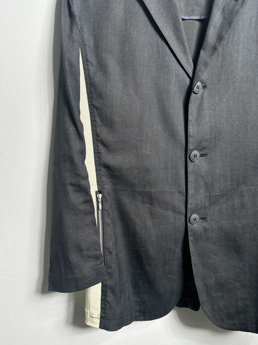 JEAN PAUL GAULTIER - 1990s PANELED LINEN BLAZER WITH CONTRASTING MESH PANELS