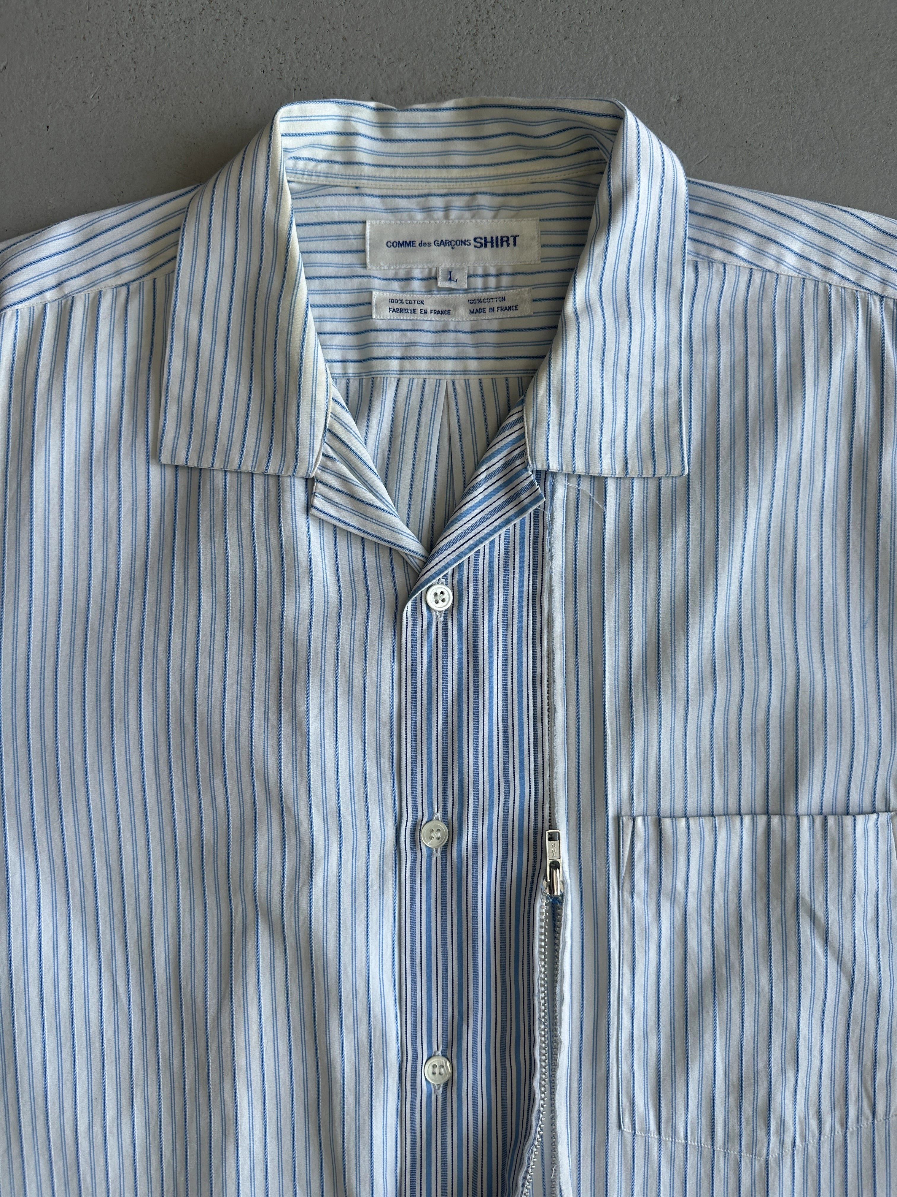 COMME DES GARÇONS - F/W 2009 OVERSIZED STRIPED SHIRT WITH ZIP CONTRASTING PANEL