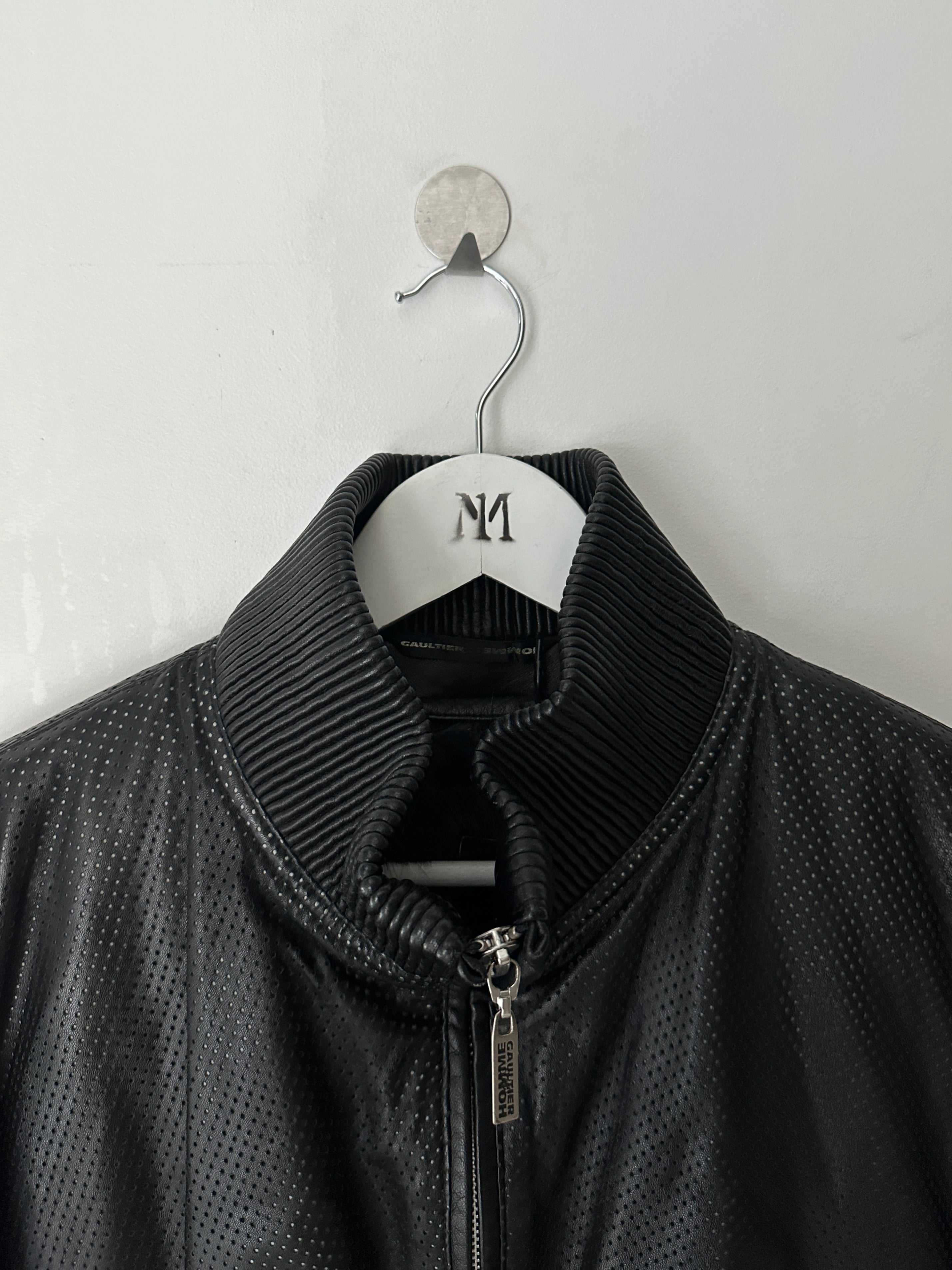 JEAN PAUL GAULTIER OBJET - 1990s PERFORATED LEATHER JACKET WITH ZIP OFF FUR LINING