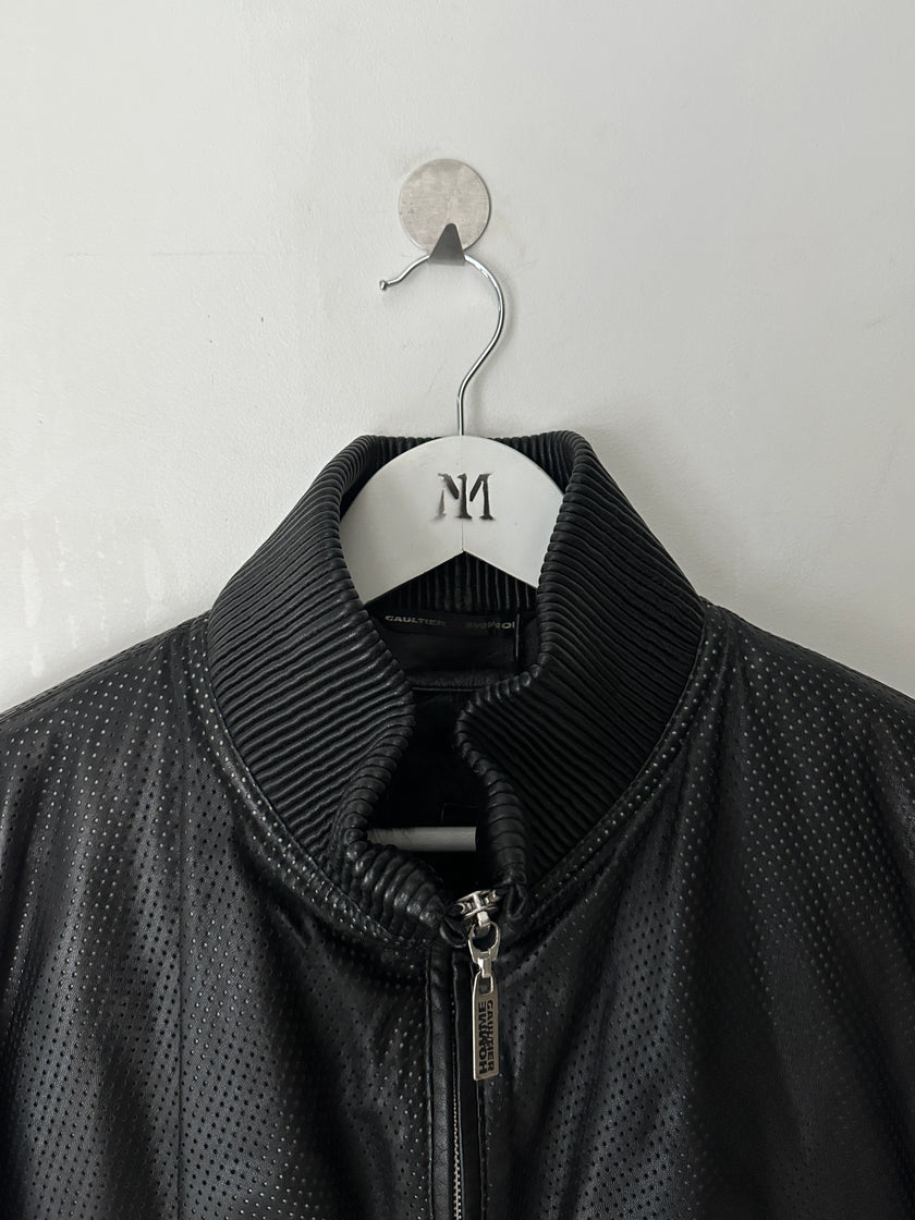 JEAN PAUL GAULTIER OBJET - 1990s PERFORATED LEATHER JACKET WITH ZIP OFF FUR LINING